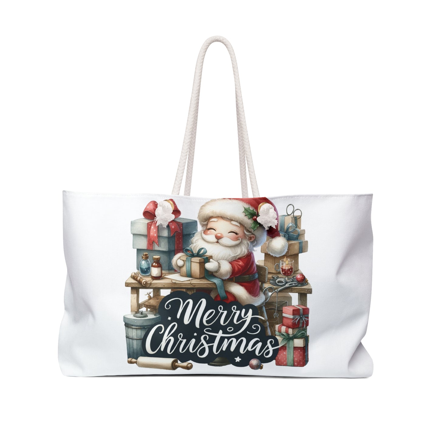 Personalised/Non-Personalised Weekender Bag, Santa, Merry Christmas, Large Weekender Bag, Beach Bag, Book Bag