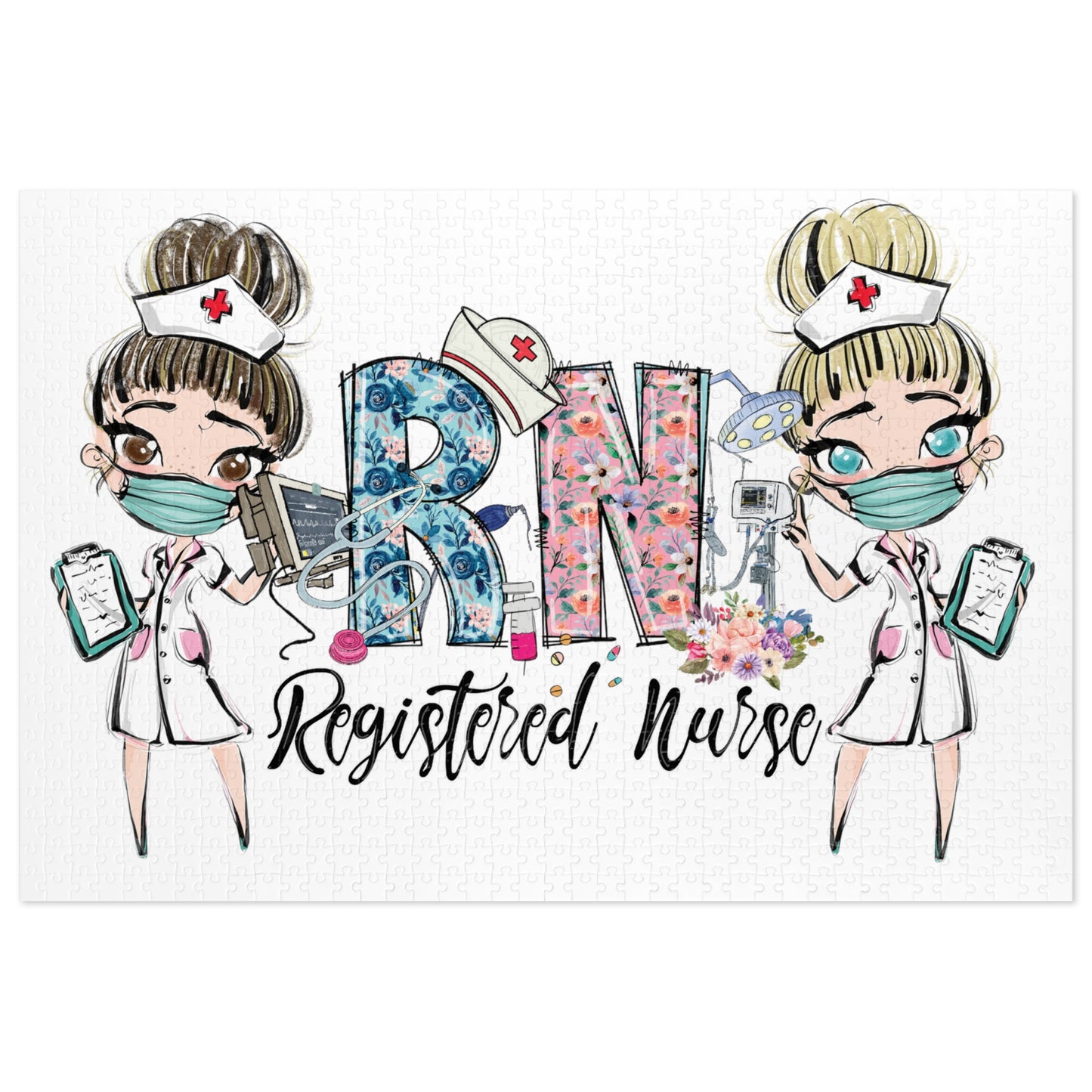 Puzzle, Nurse, RN Nurse, Registered Nurse Floral, Personalised/Non-Personalised (30, 110, 252, 500,1000-Piece) awd-639