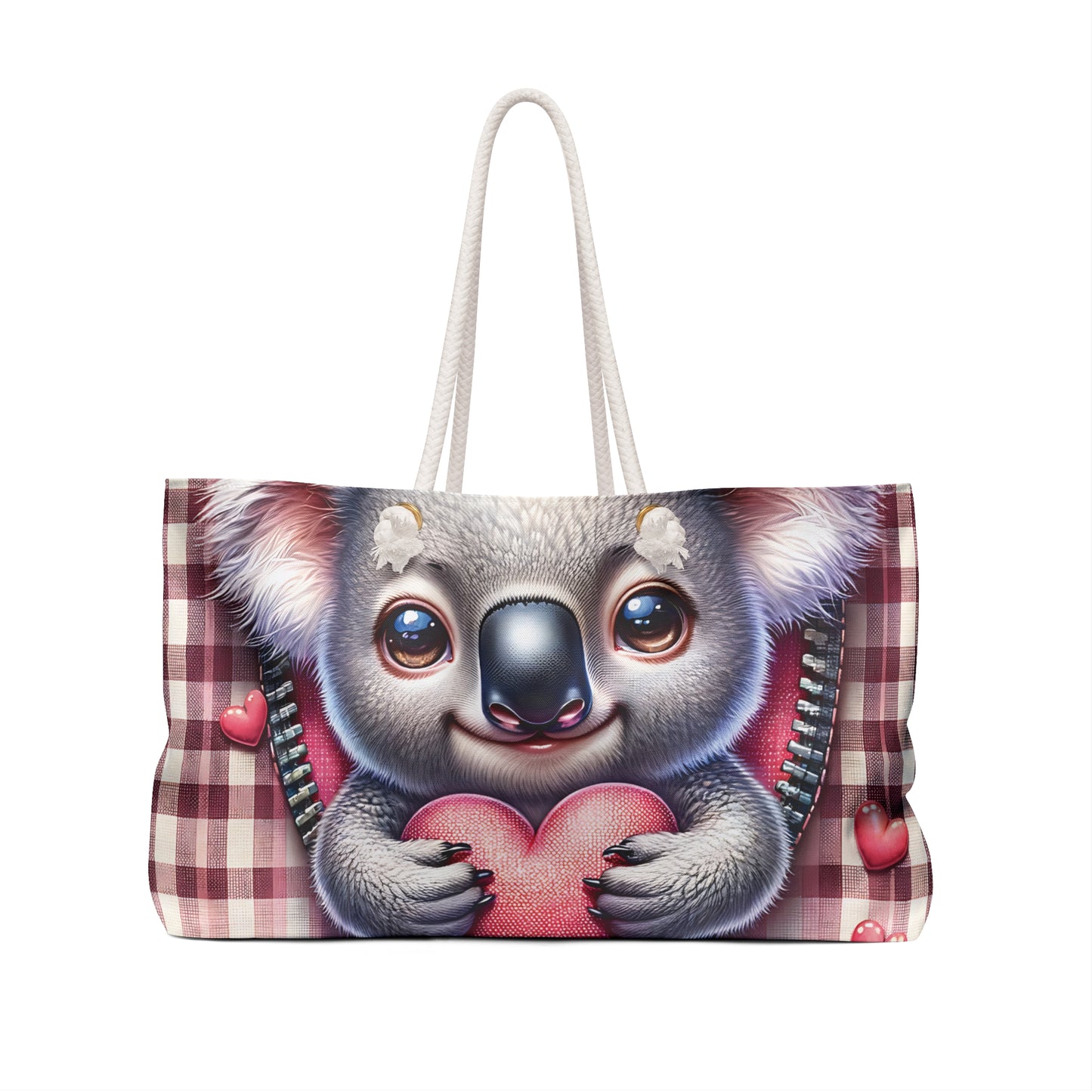 Personalised/Non-Personalised Weekender Bag, Cute Koala, Zipper, Valentines Day, Large Weekender Bag, Beach Bag, Book Bag