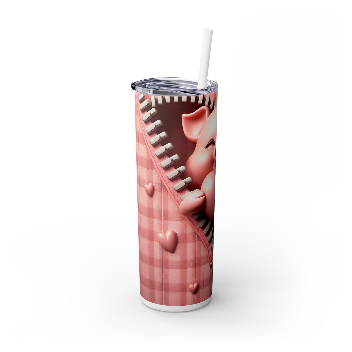 Skinny Tumbler with Straw, 20oz, Pig, Valentines Day