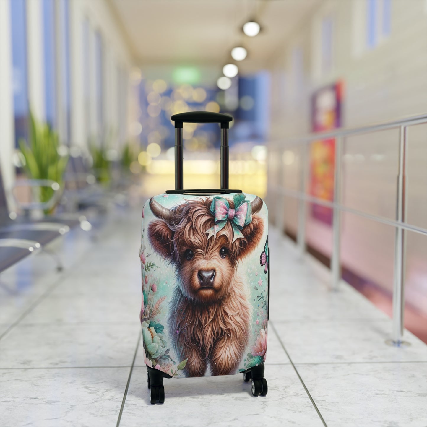 Luggage Cover, Highland Cow, Floral and Butterflies, awd-1418