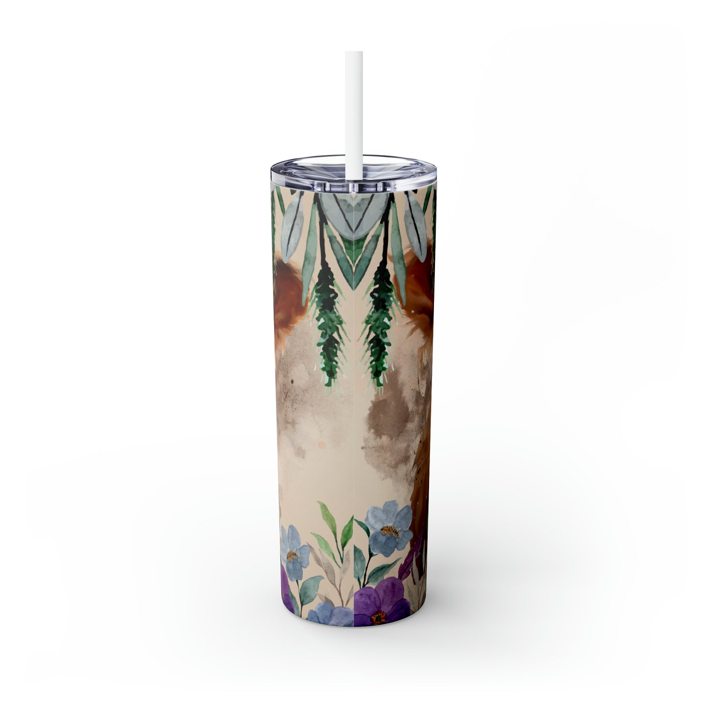 Skinny Tumbler with Straw, 20oz Highlander Cow