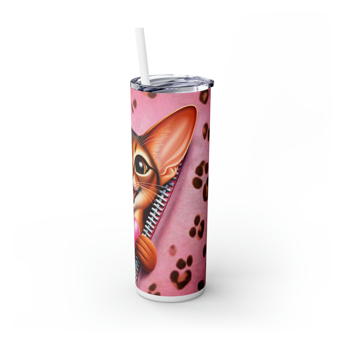 Skinny Tumbler with Straw, 20oz, Cat, Valentines Day, awd-743