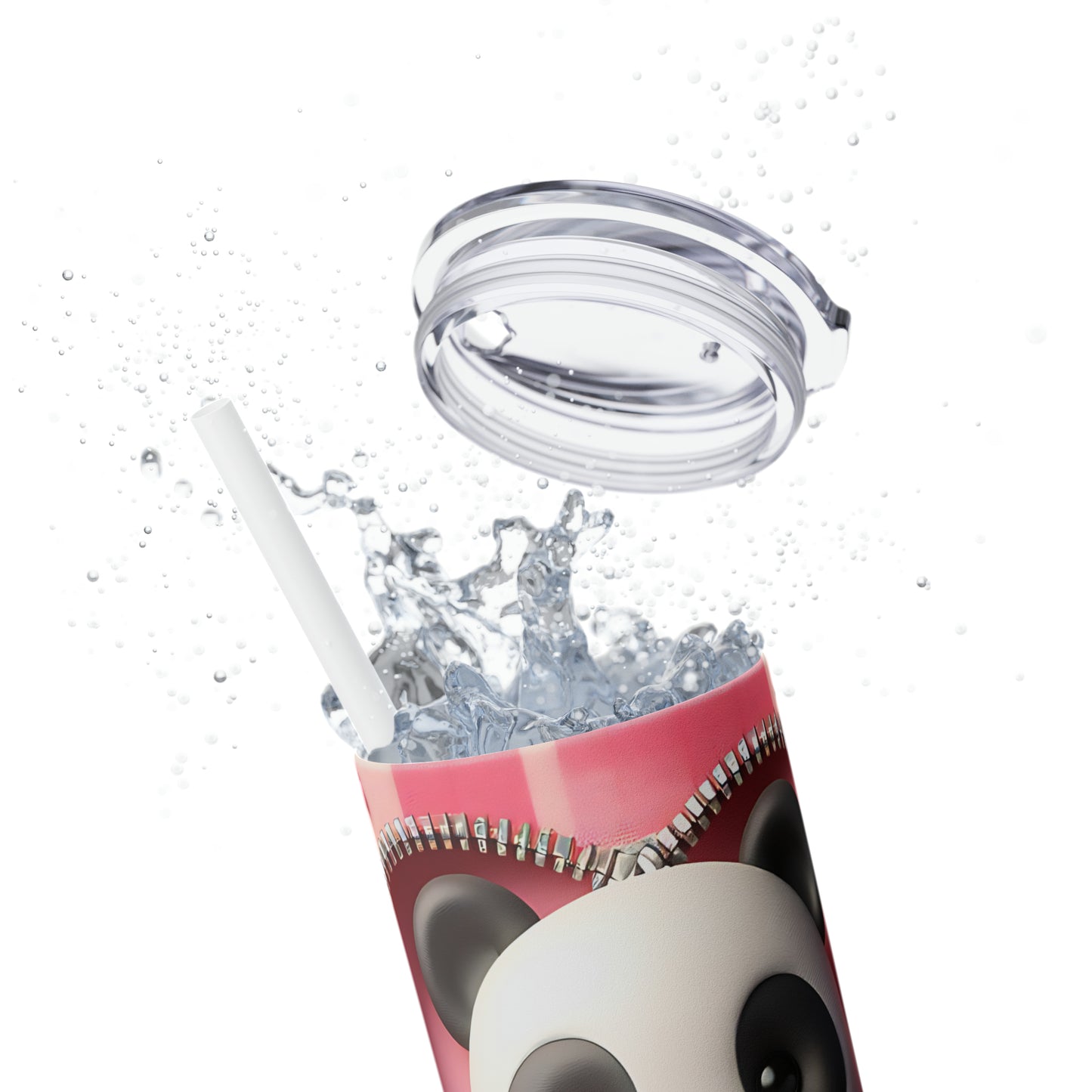 Skinny Tumbler with Straw, 20oz, Panda, Valentines Day