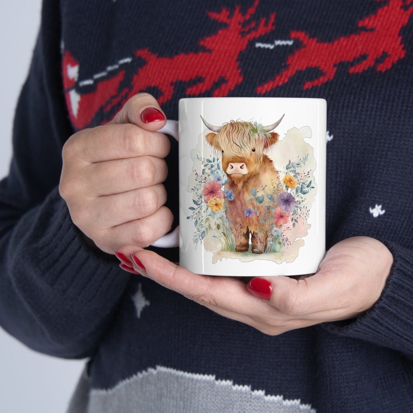 Personalised/Non Personalised Highland Cow, Ceramic Mug 11oz, Highland Cow Mug