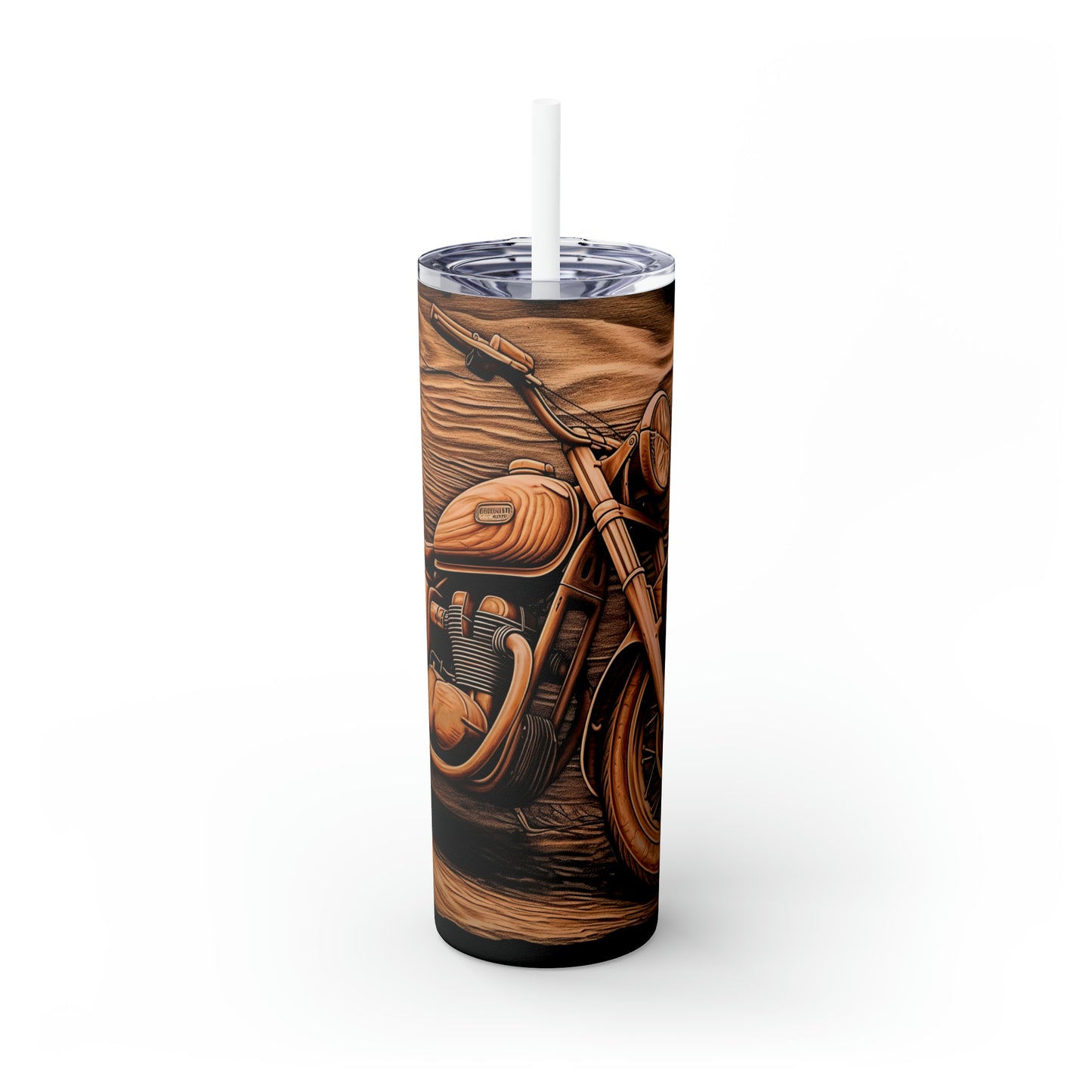 Skinny Tumbler with Straw, 20oz, Etched Motorbike, awd-334