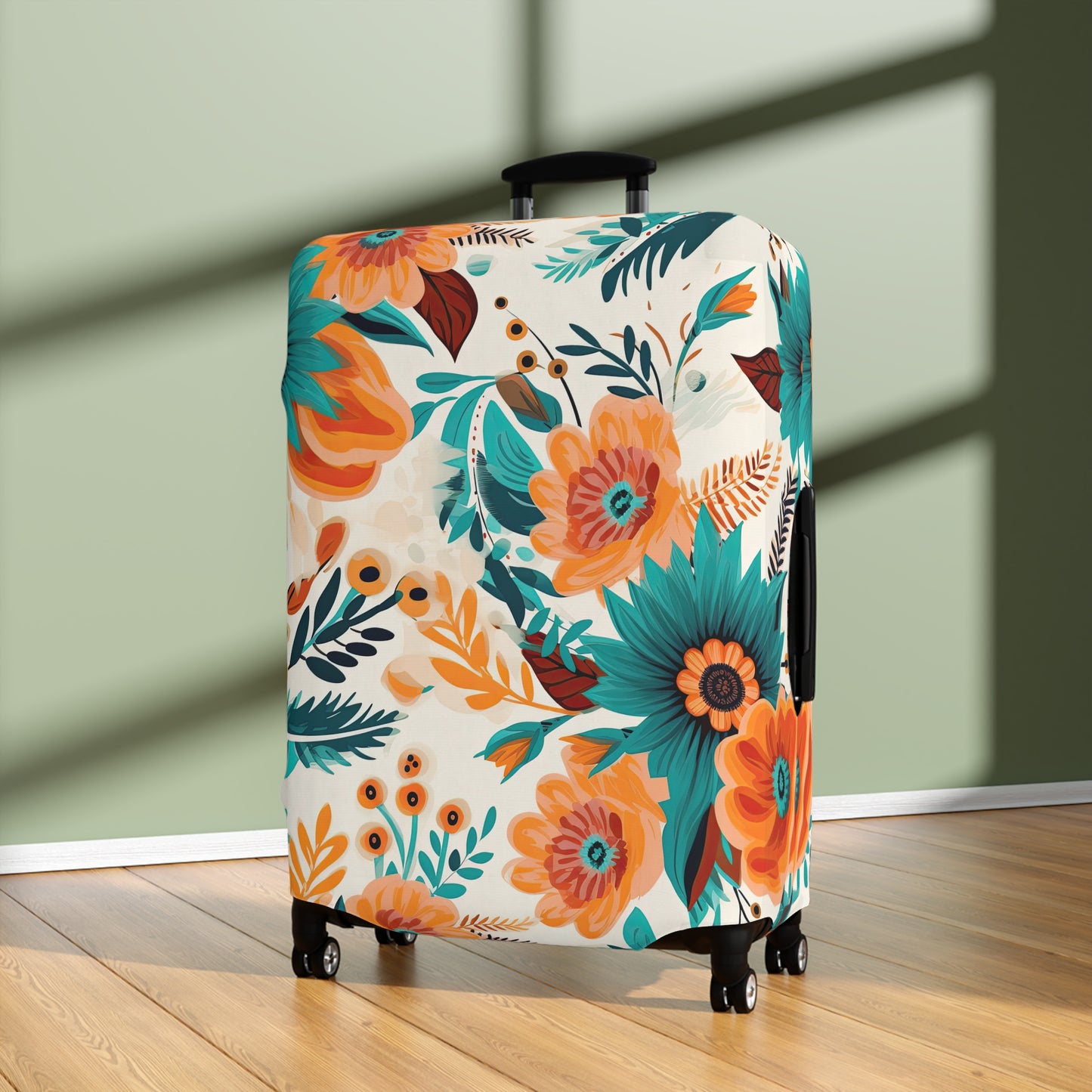 Luggage Cover, Boho Floral, Green and Orange