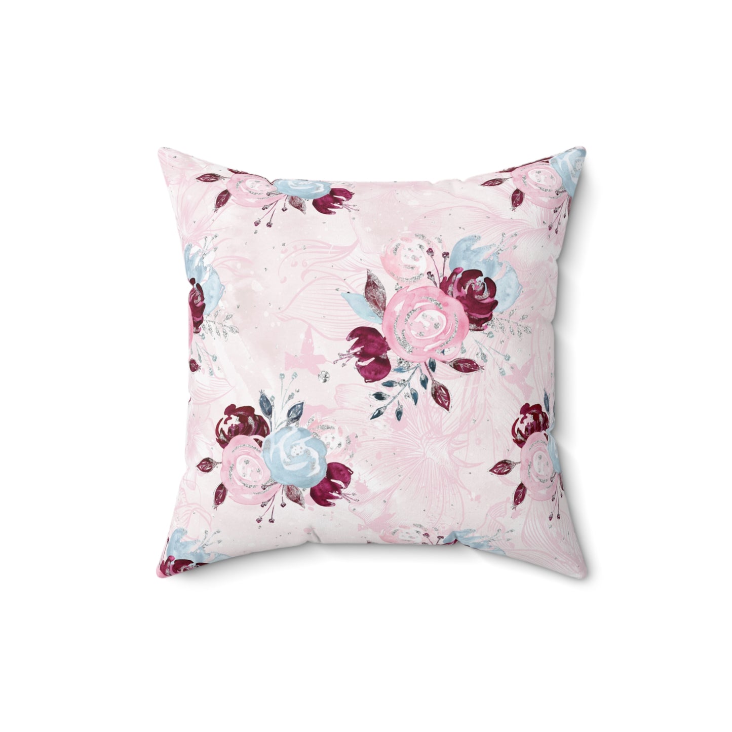 Spun Polyester Square Pillow, Floral Cushion