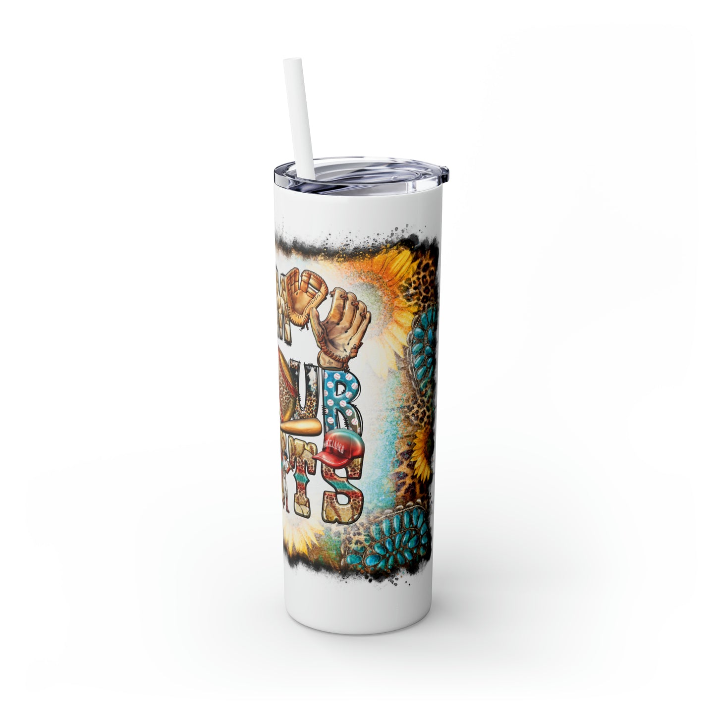 Skinny Tumbler with Straw, 20oz, Sunflowers, Western, Quote, Calm Your Mitts