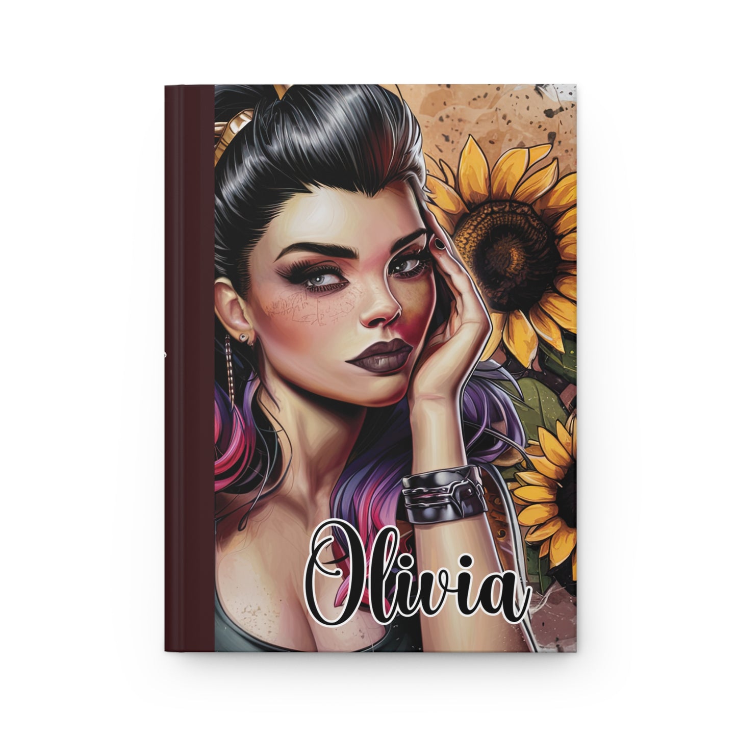 Personalised Hardcover Journal Matte, Girl and Sunflowers, awd-1674