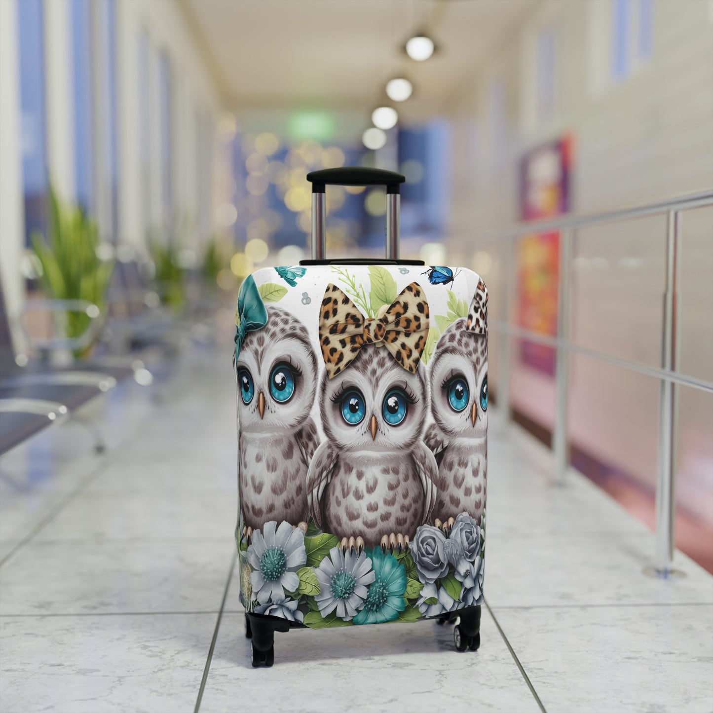 Luggage Cover, Blue Floral Owls, awd-1469