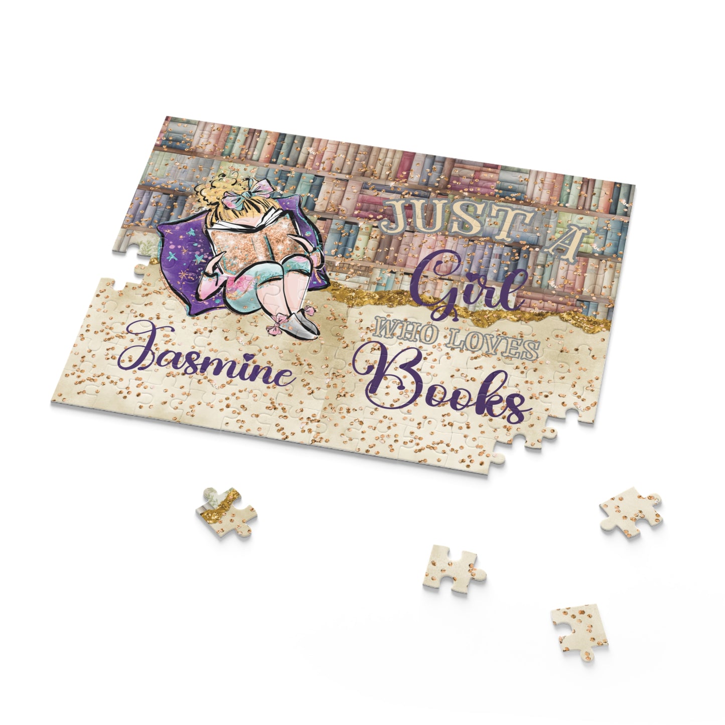 Puzzle, Just a Girl who Loves Books, Blonde Hair, Personalised, (120, 252, 500-Piece)