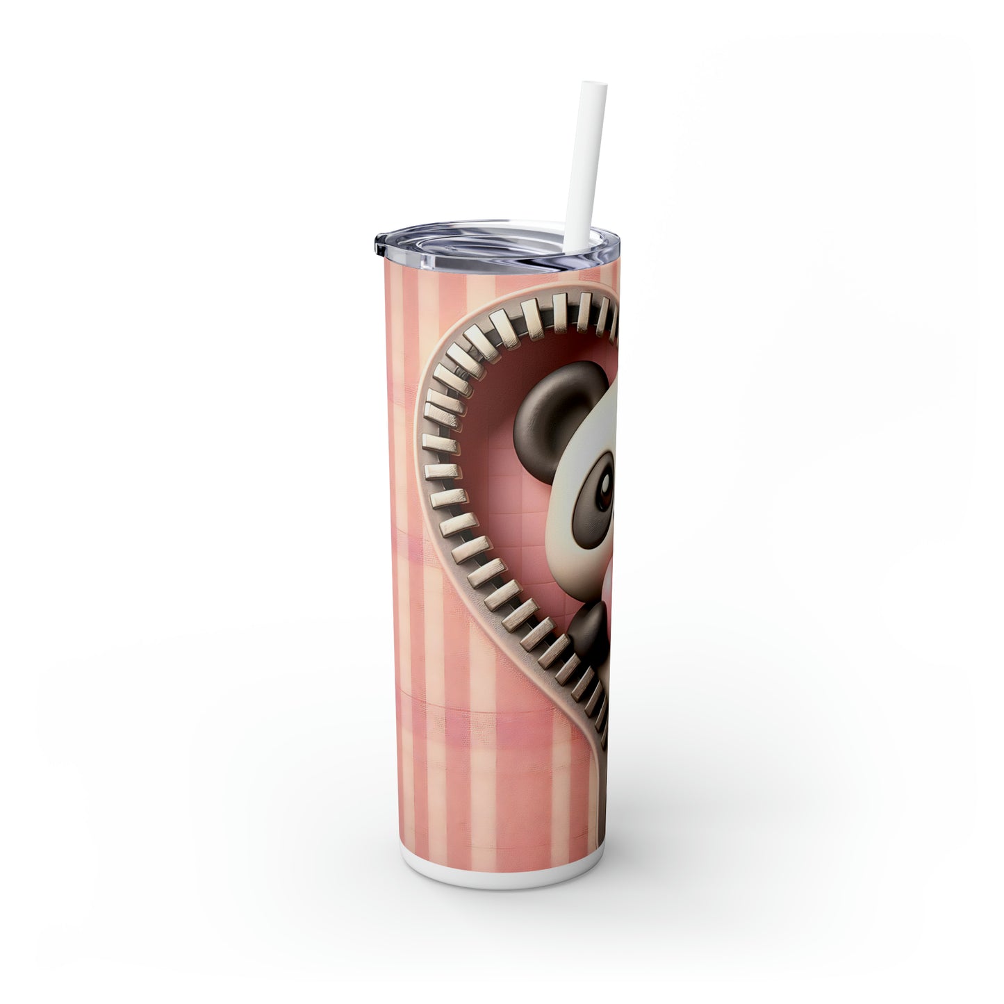 Skinny Tumbler with Straw, 20oz, Panda, Valentines Day