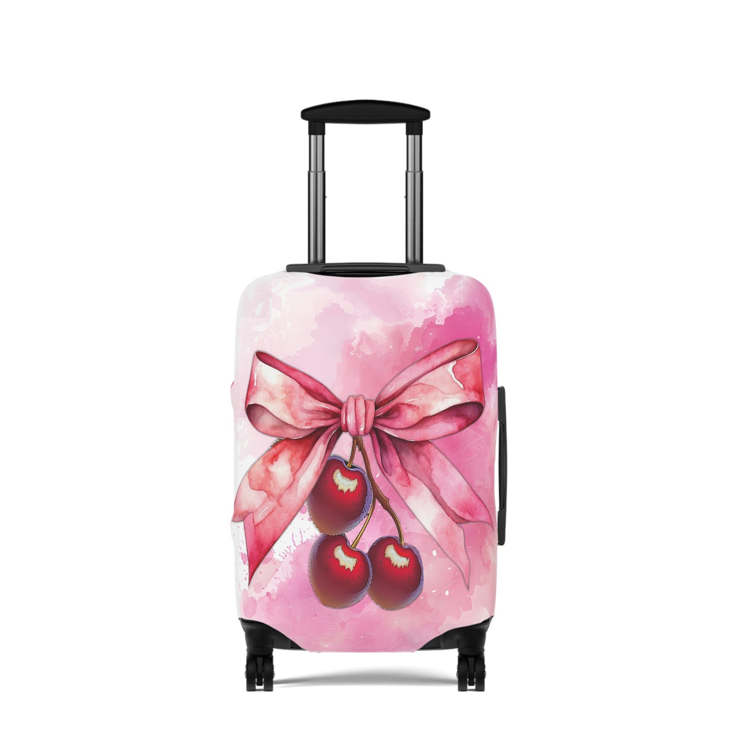 Luggage Cover, Rockabilly, Coquette, Pink Watercolor Cherries and Ribbon, awd-2504