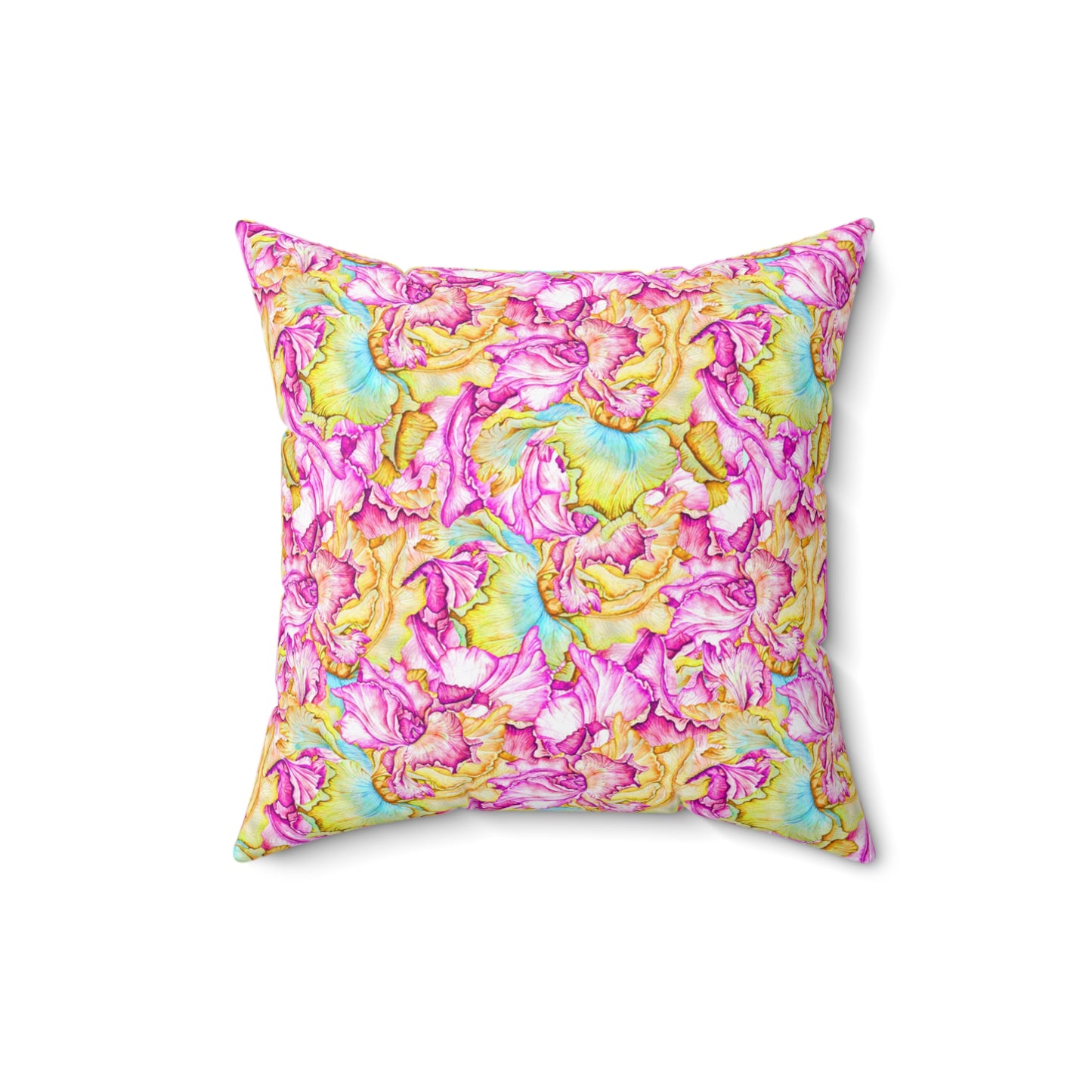 Spun Polyester Square Pillow, Iris Flower Cushion