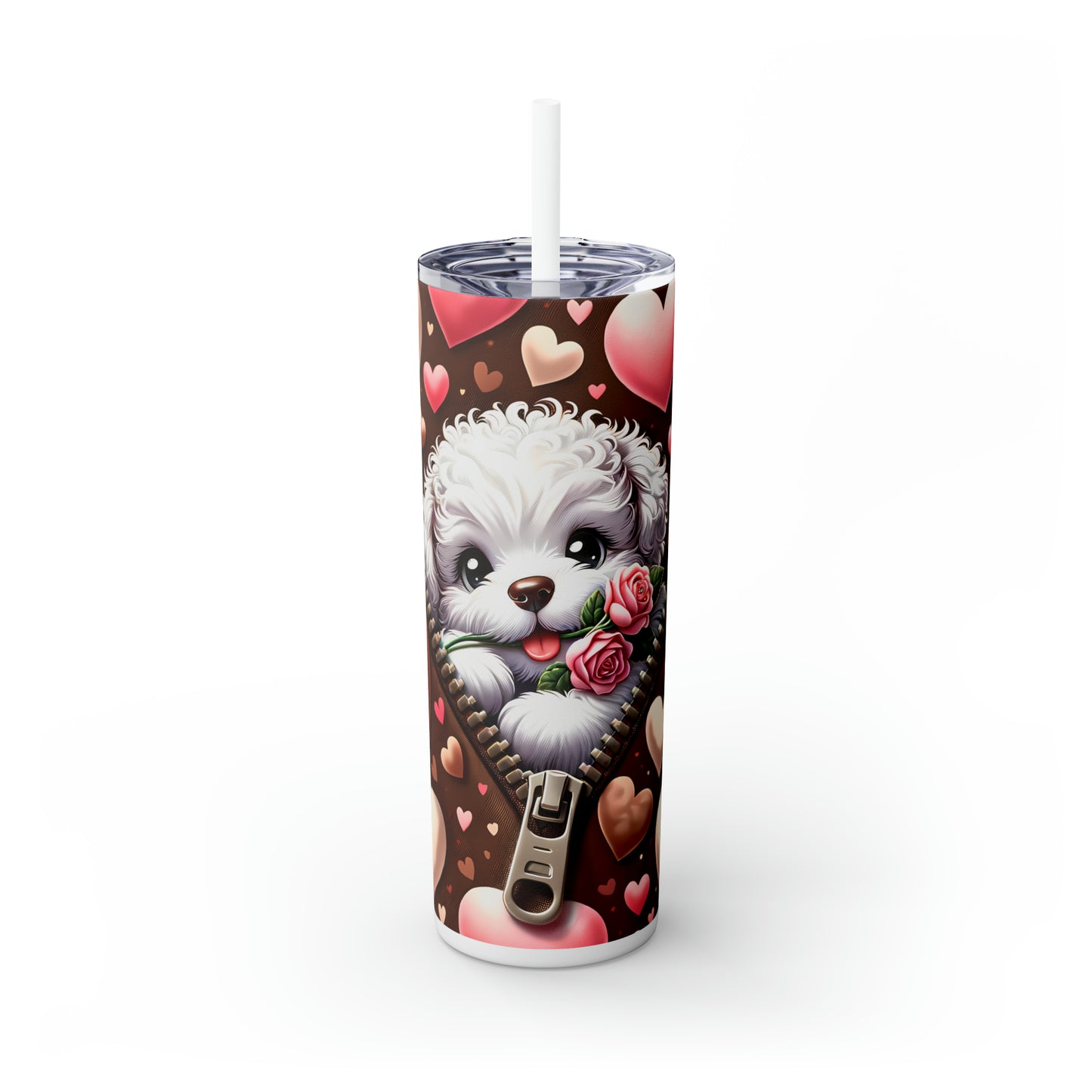 Skinny Tumbler with Straw, 20oz, Dog, Valentines Day, awd-870