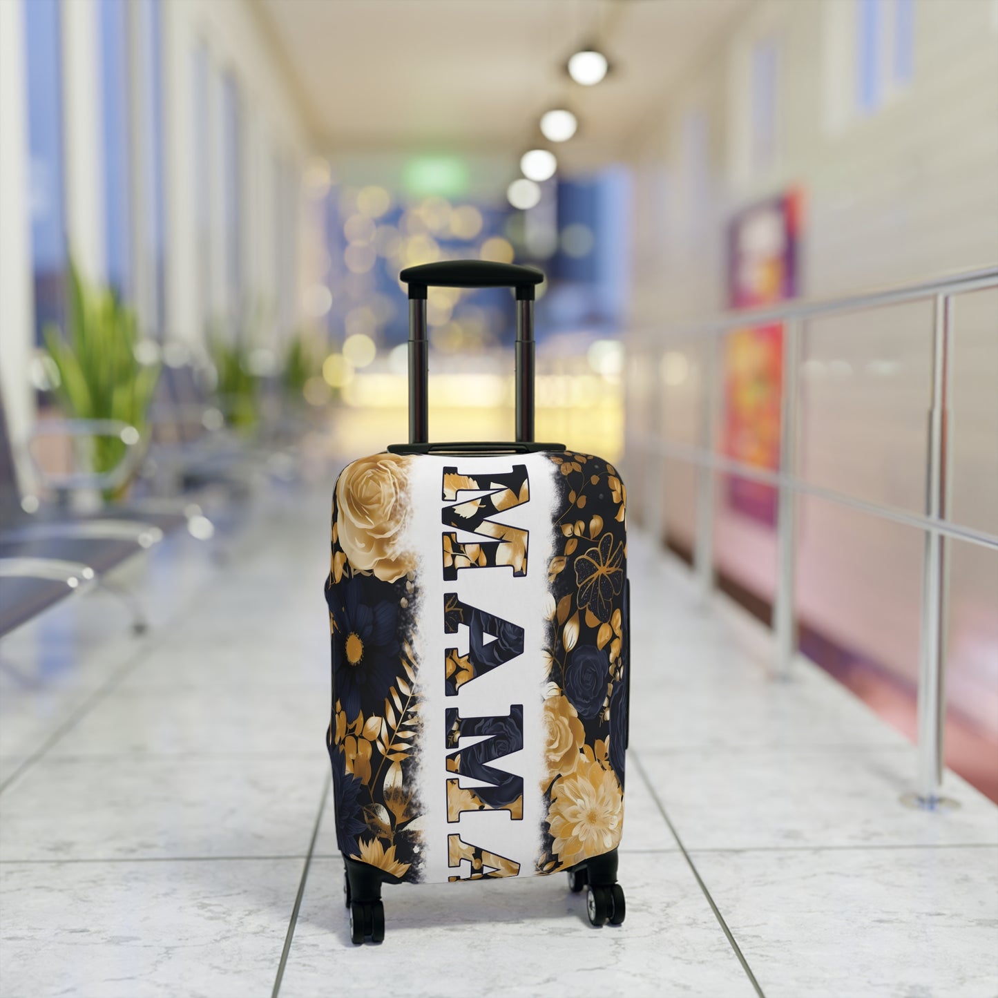 Luggage Cover, Black and Gold Floral, Mama, awd-3111