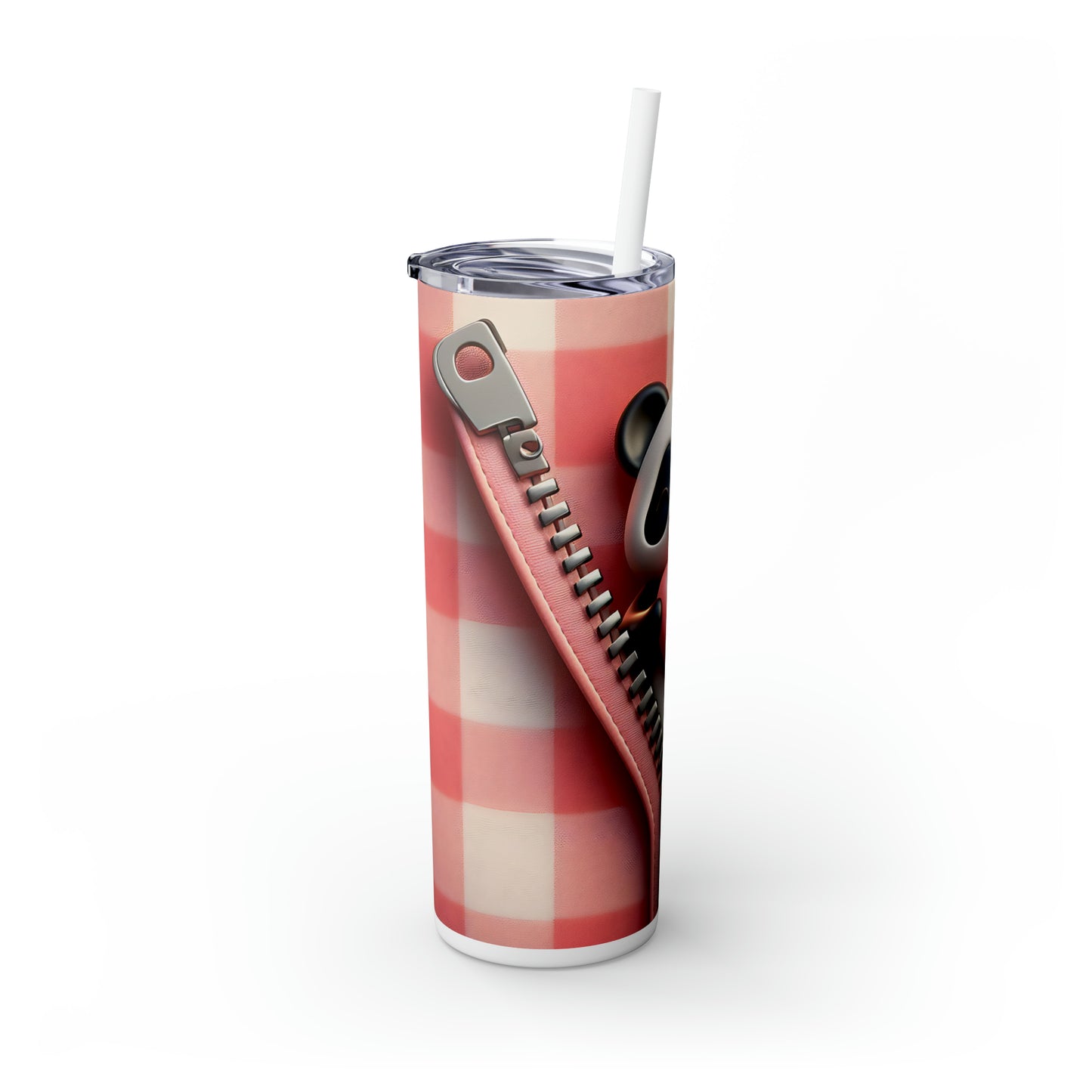 Skinny Tumbler with Straw, 20oz, Panda, Valentines Day