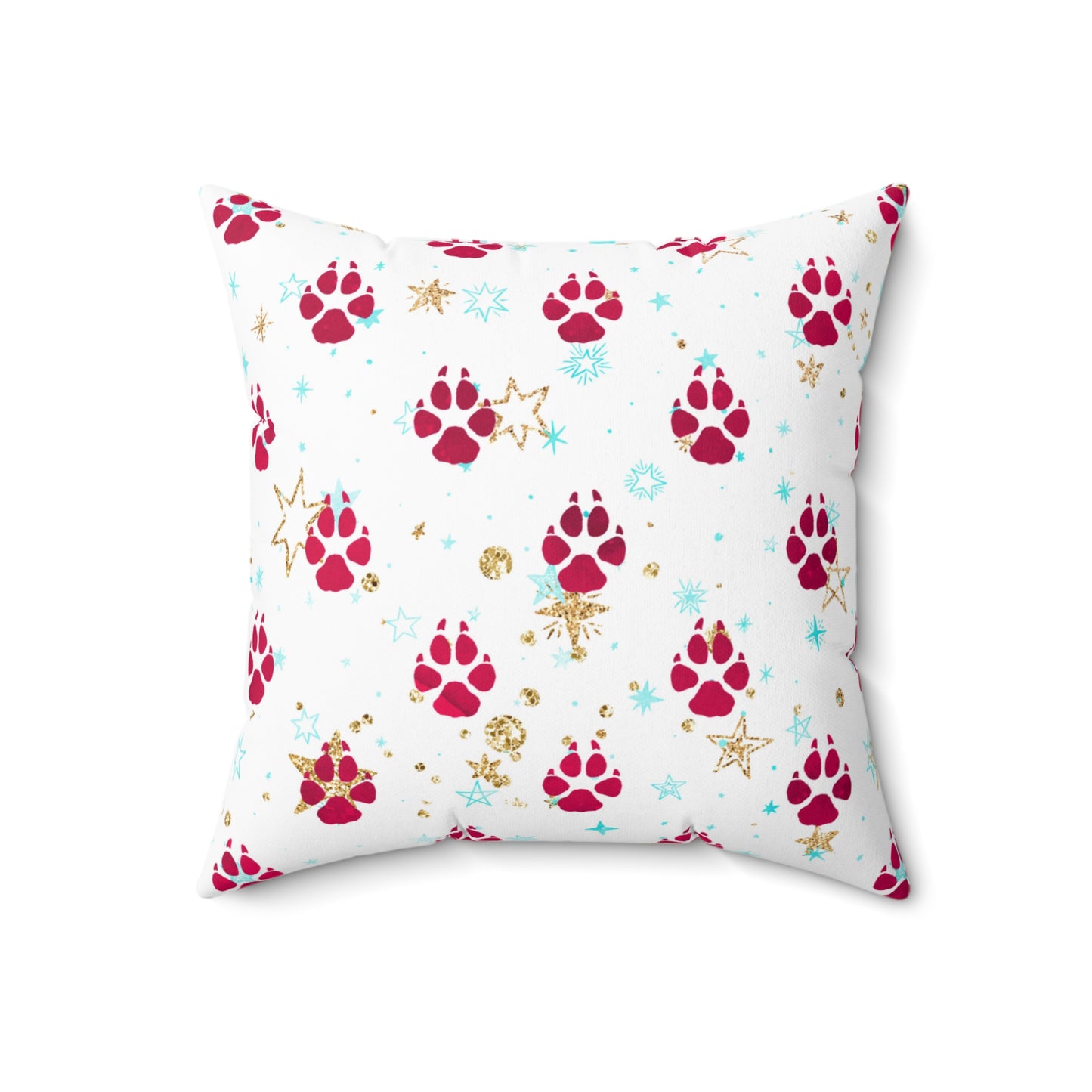 Spun Polyester Square Pillow, Doggie Paws Christmas Cushion