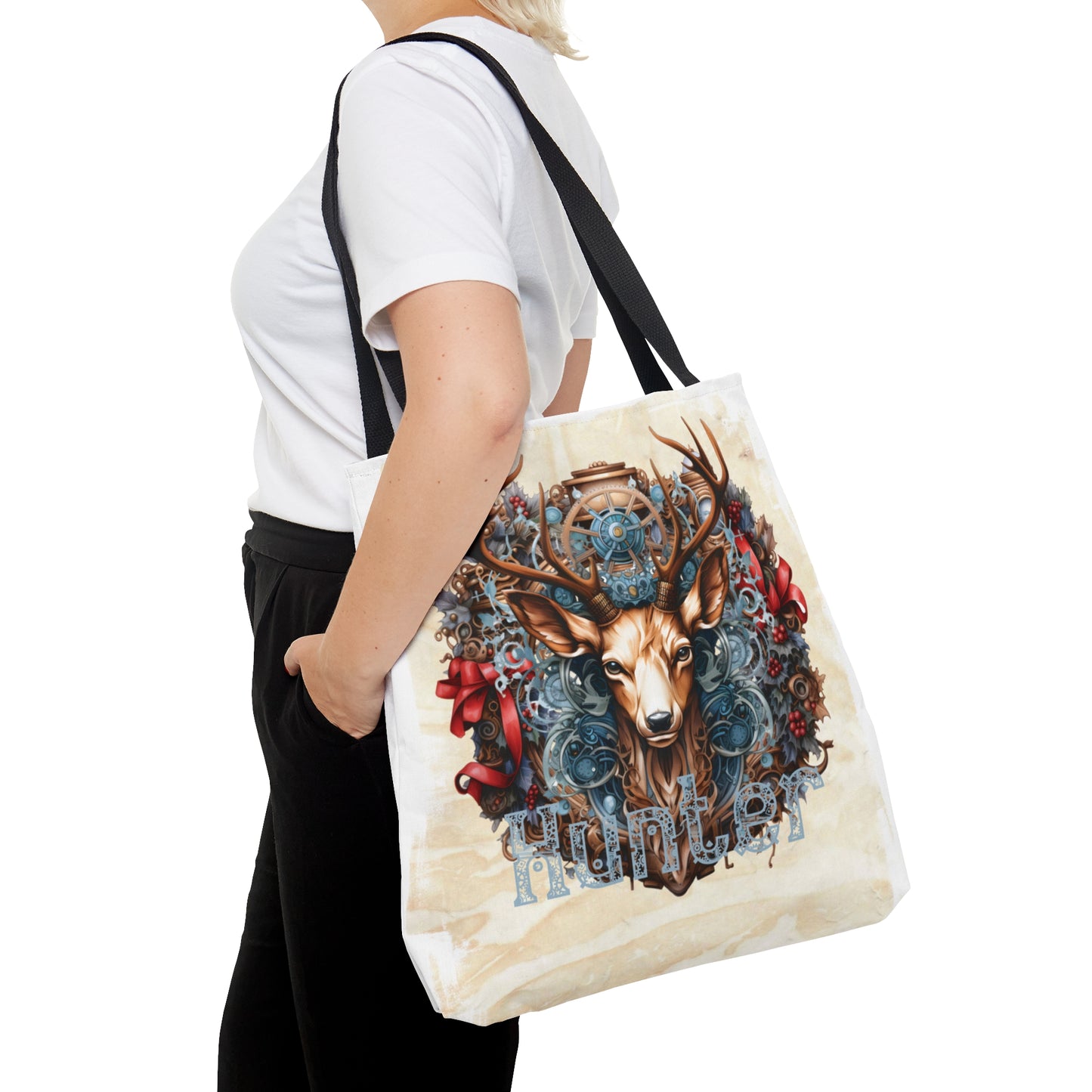 Steampunk Reindeer wreath Personalised Tote Bag, Steampunk Christmas bag, Tote Bag, Personalised/Non-Personalised