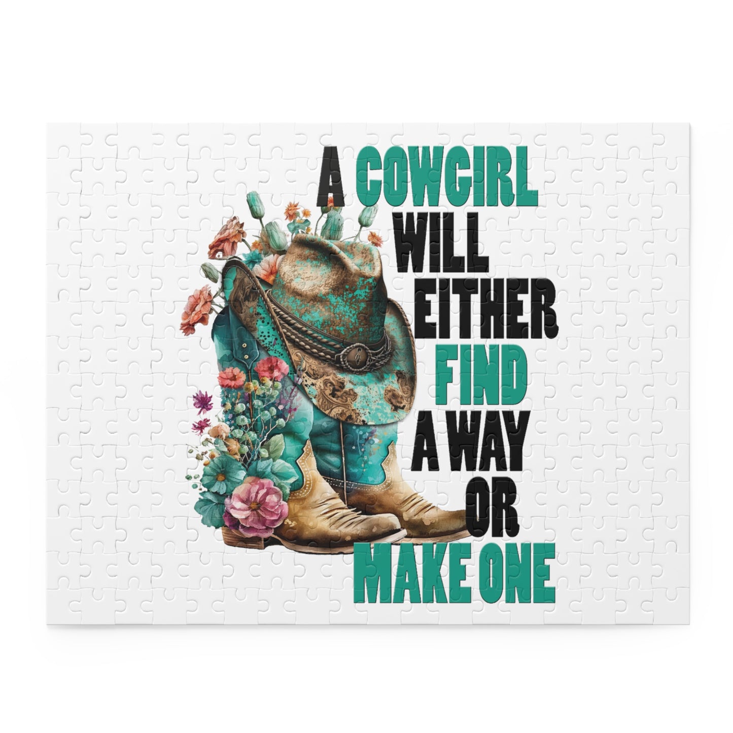 Personalised/Non-Personalised Puzzle, Country Boots, A Cowgirl will either find away or make one (120, 252, 500-Piece)