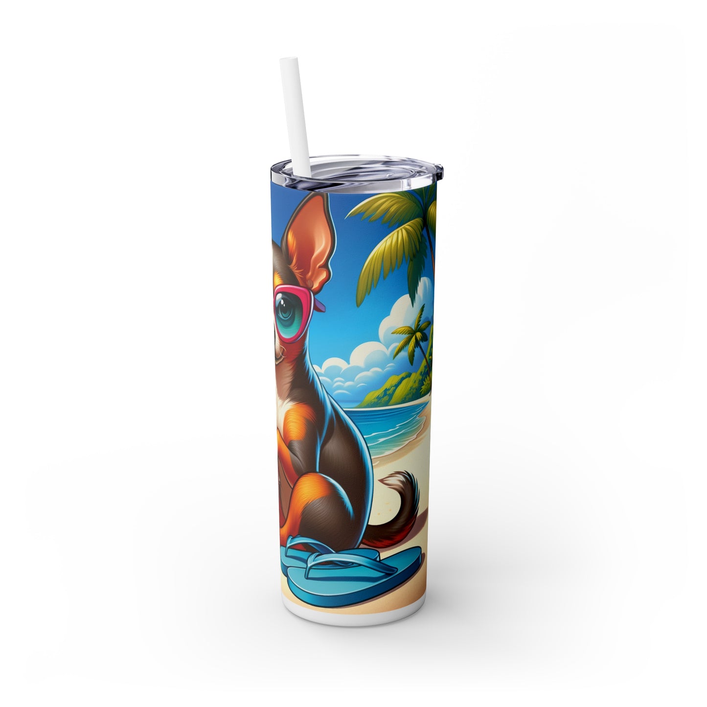 Skinny Tumbler with Straw, 20oz, Dog on Beach, Tenessee, awd-1247