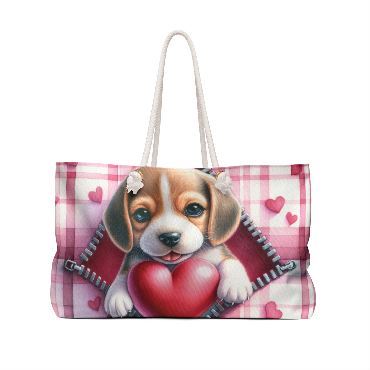 Personalised/Non-Personalised Weekender Bag, Cute Dog, Zipper, Valentines Day, Large Weekender Bag, Beach Bag, Book Bag