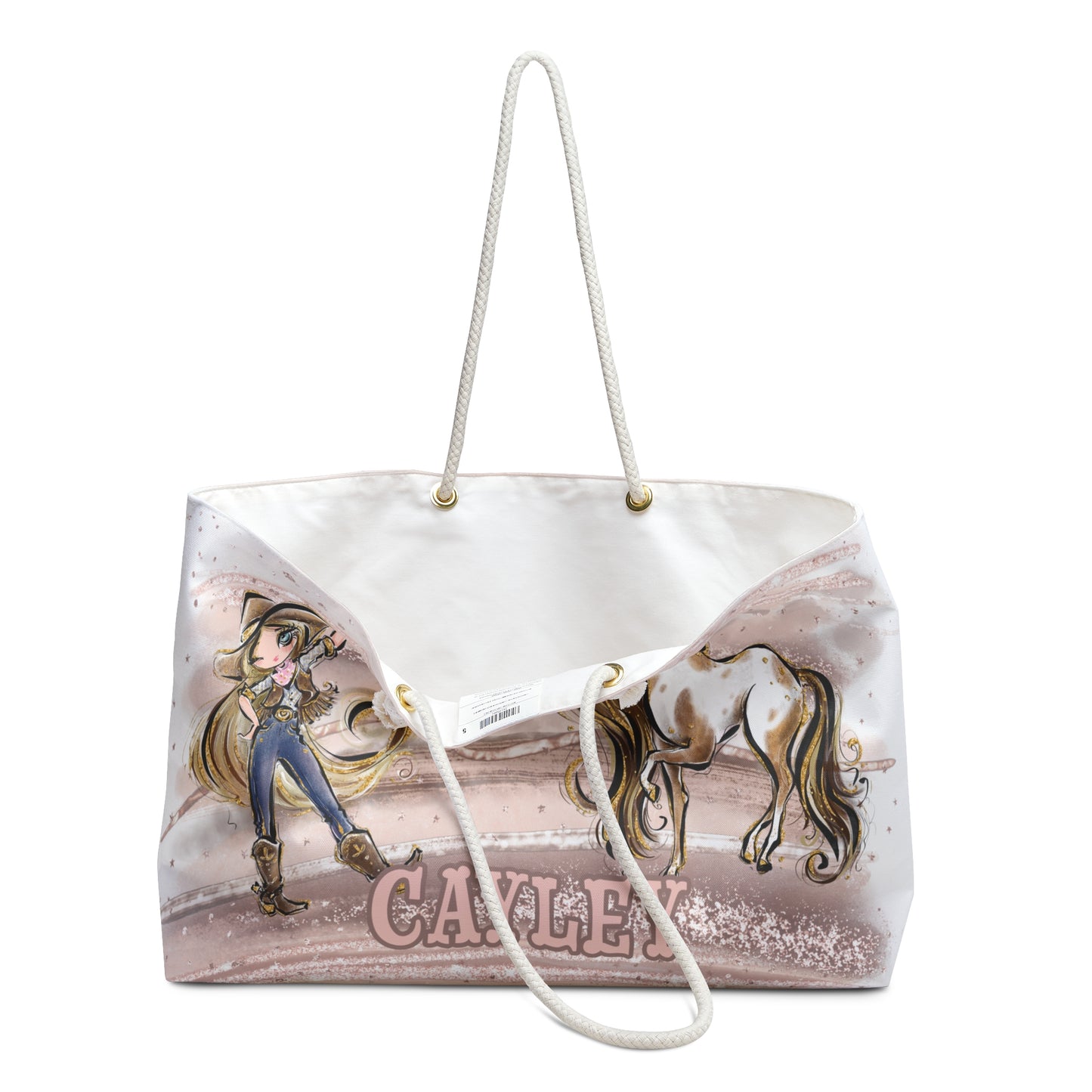 Personalised Weekender Bag, Cowgirl and Horse, Blonde Hair, Blue Eyes, Cayley