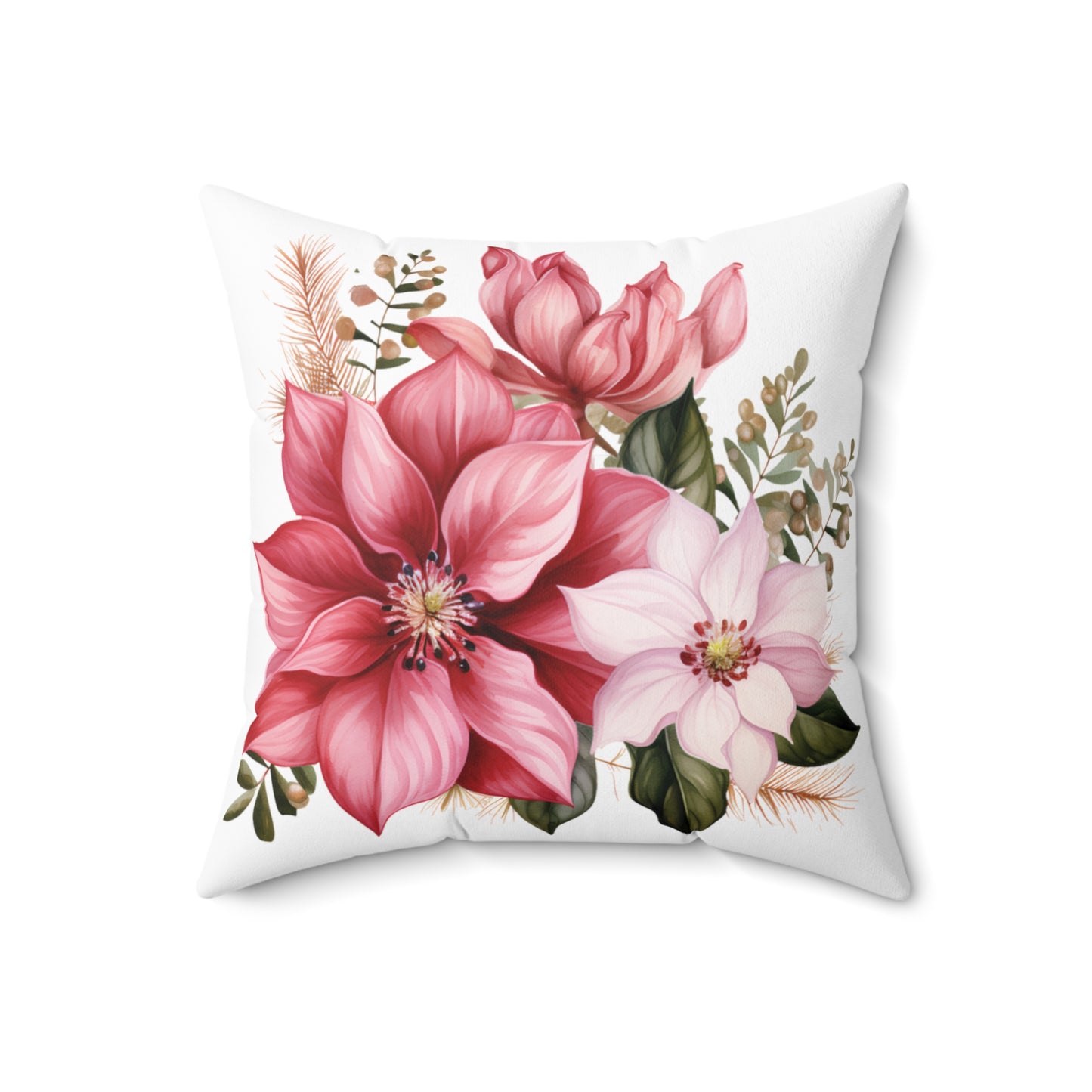 Polyester Square Cushion, Pink Poinsettia