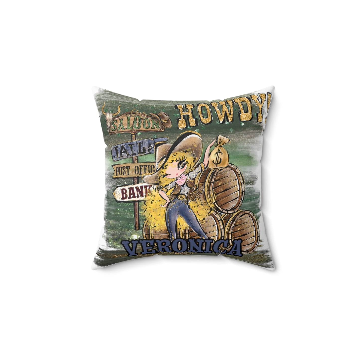 Personalised Howdy Cushion,  Blonde Curly Hair, Brown Eyes, Polyester Square Cushion, Christmas cushion