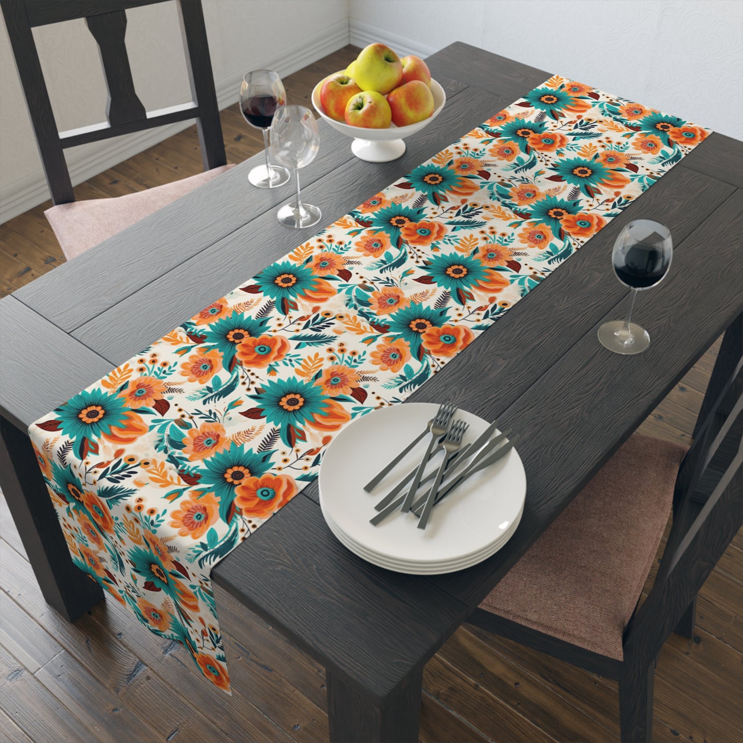 Boho Floral Table Runner, Cotton Twill and Poly Available