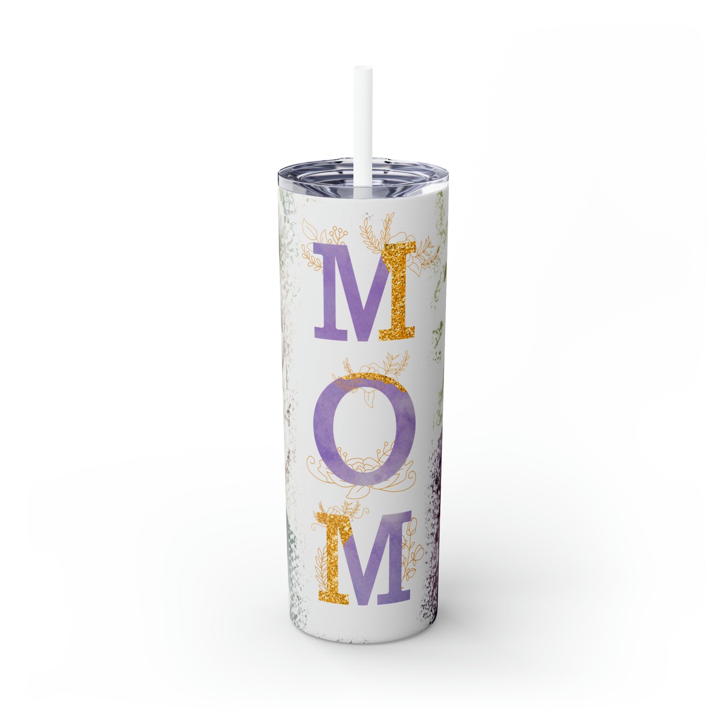 Skinny Tumbler with Straw, 20oz, Floral Mum, awd-530