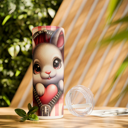 Skinny Tumbler with Straw, 20oz, Rabbit, Valentines Day