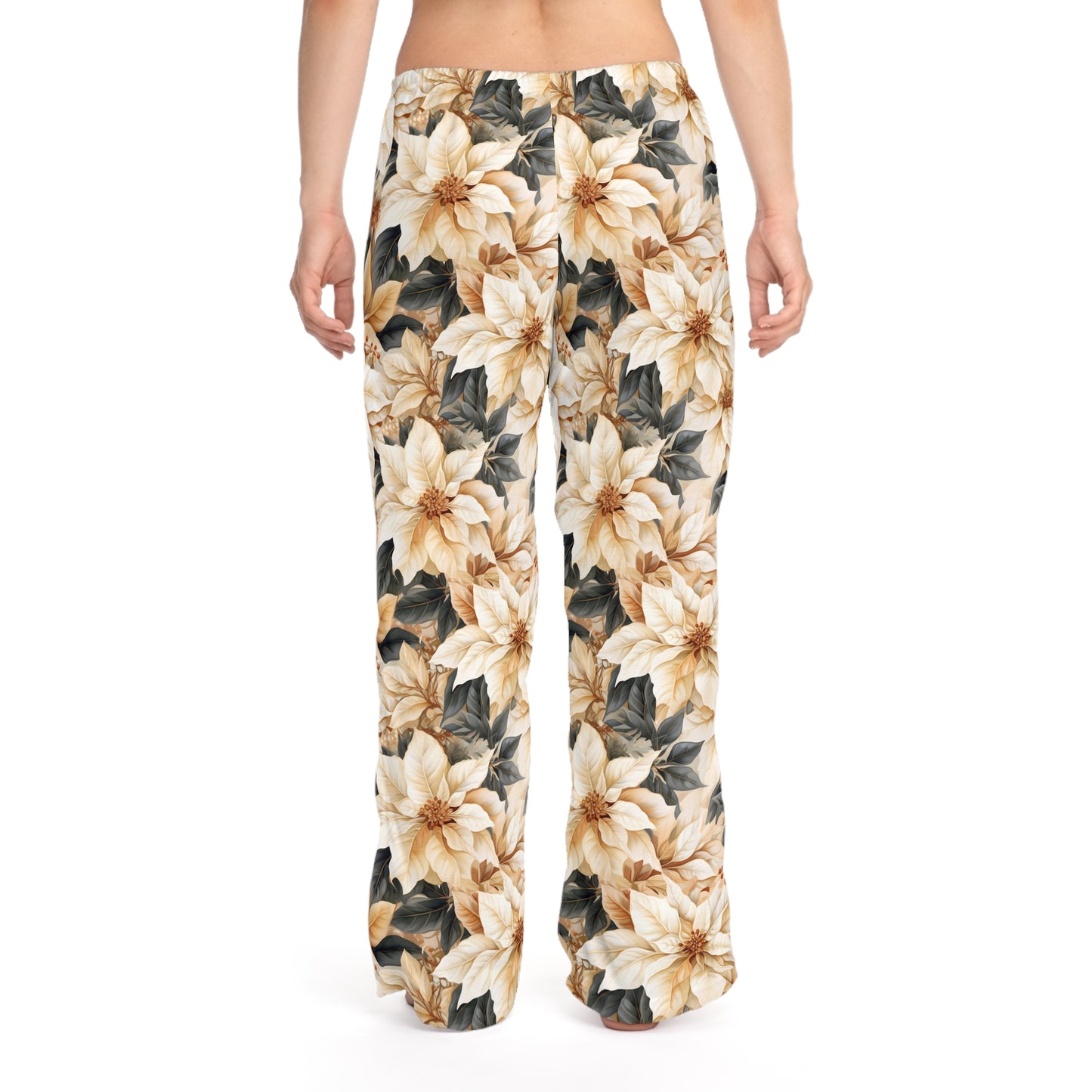 Women's Pyjama Pants, Cream Poinsettia