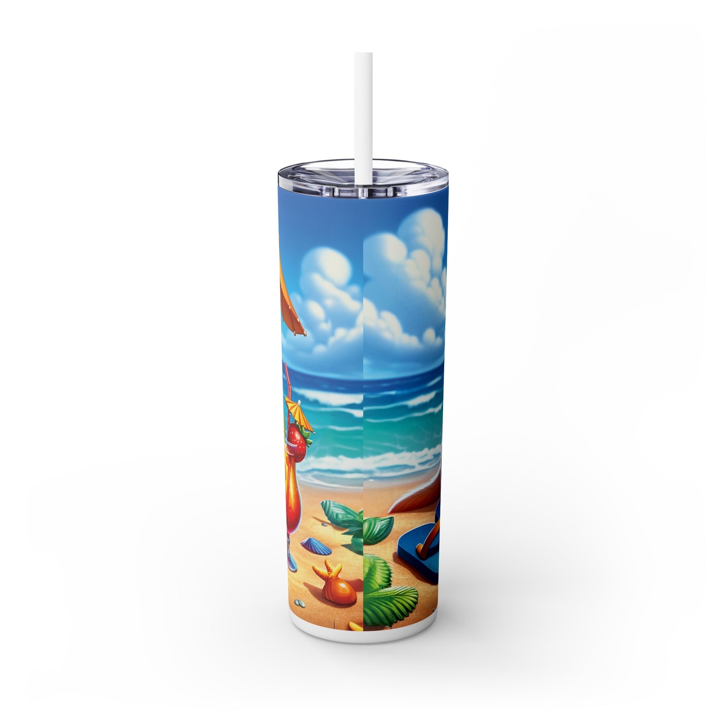 Skinny Tumbler with Straw, 20oz, Dog on Beach, Golden Retriever, awd-1213