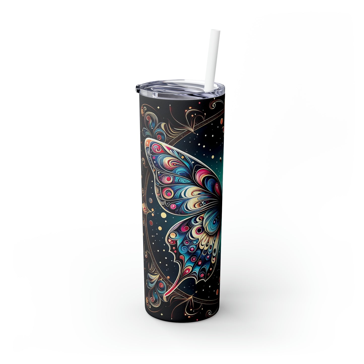 Skinny Tumbler with Straw, 20oz, Butterfly