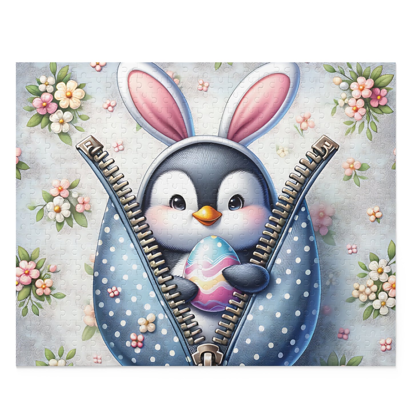 Personalised/Non-Personalised Puzzle, Easter, Penguin with Bunny ears (120, 252, 500-Piece)