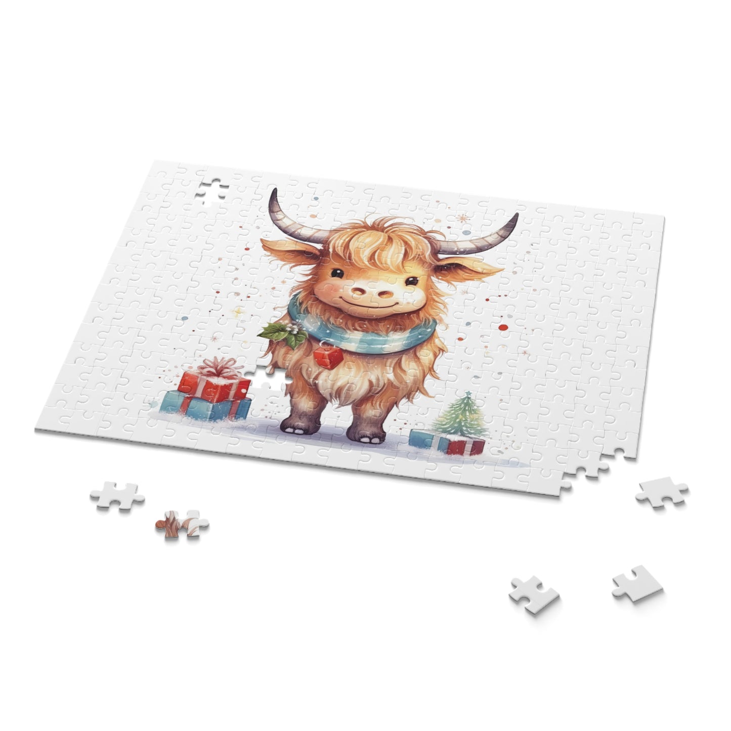 Personalised/Non-Personalised Puzzle, Christmas, Highland Cow (120, 252, 500-Piece)