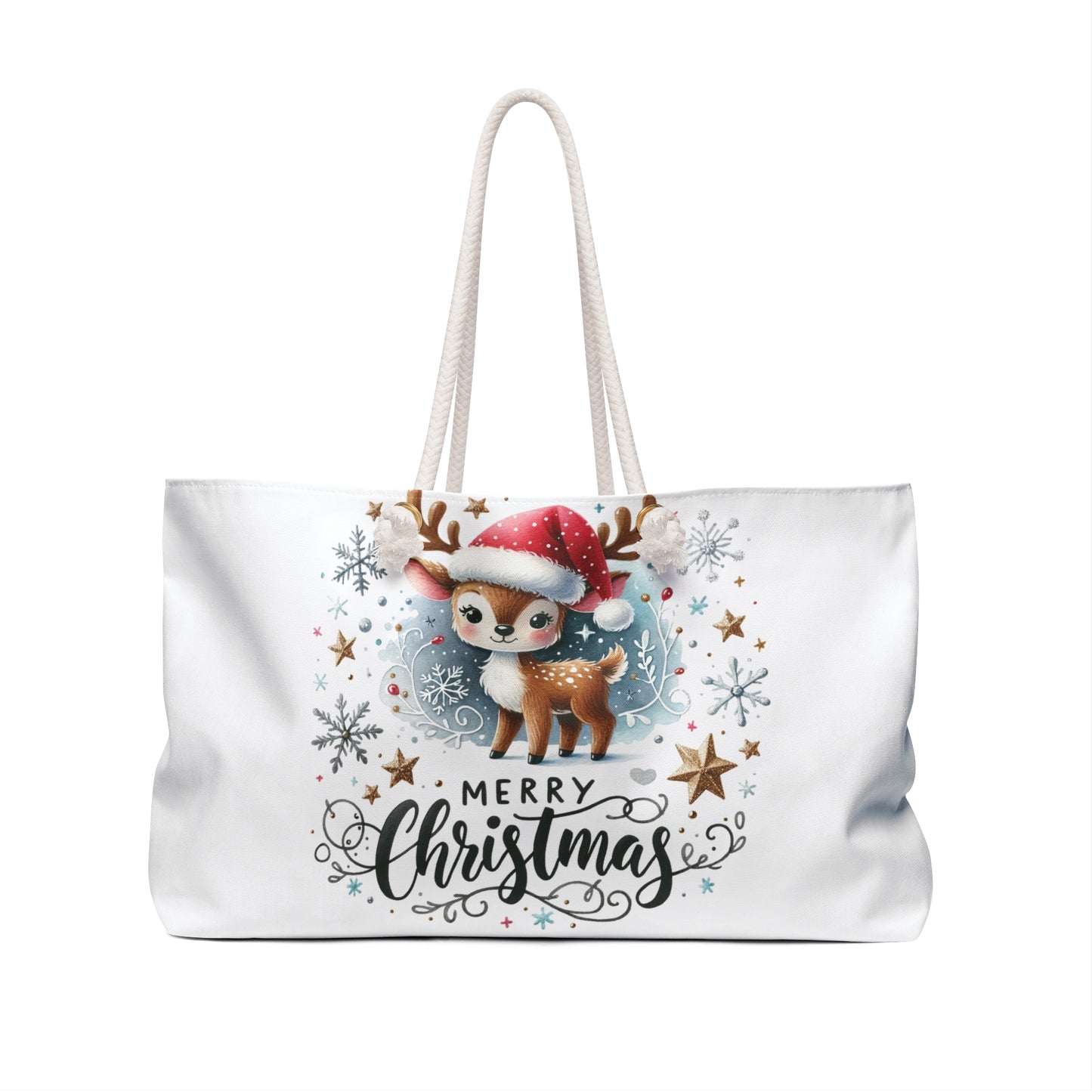 Personalised/Non-Personalised Weekender Bag, Reindeer, Merry Christmas, Large Weekender Bag, Beach Bag, Book Bag