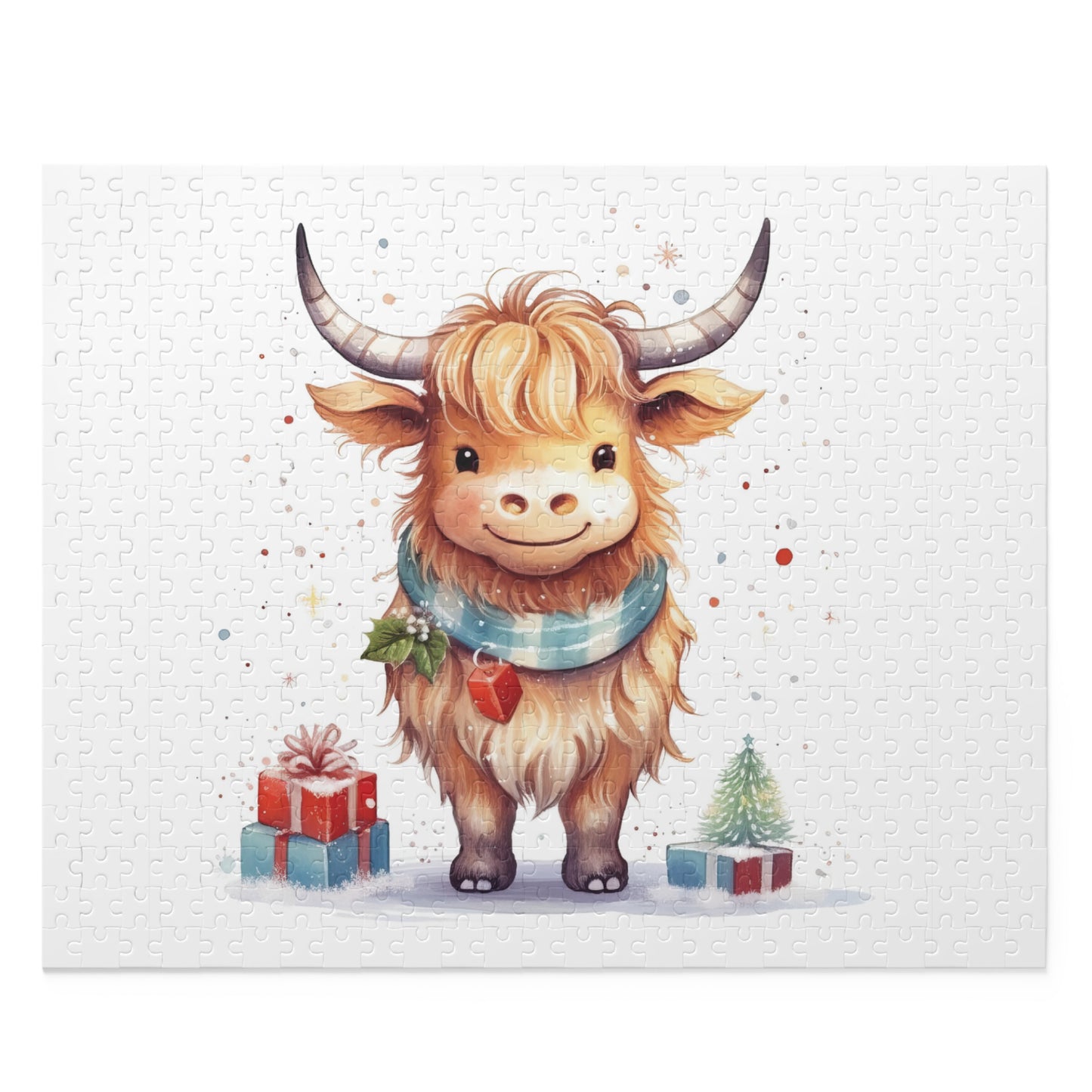 Personalised/Non-Personalised Puzzle, Christmas, Highland Cow (120, 252, 500-Piece)