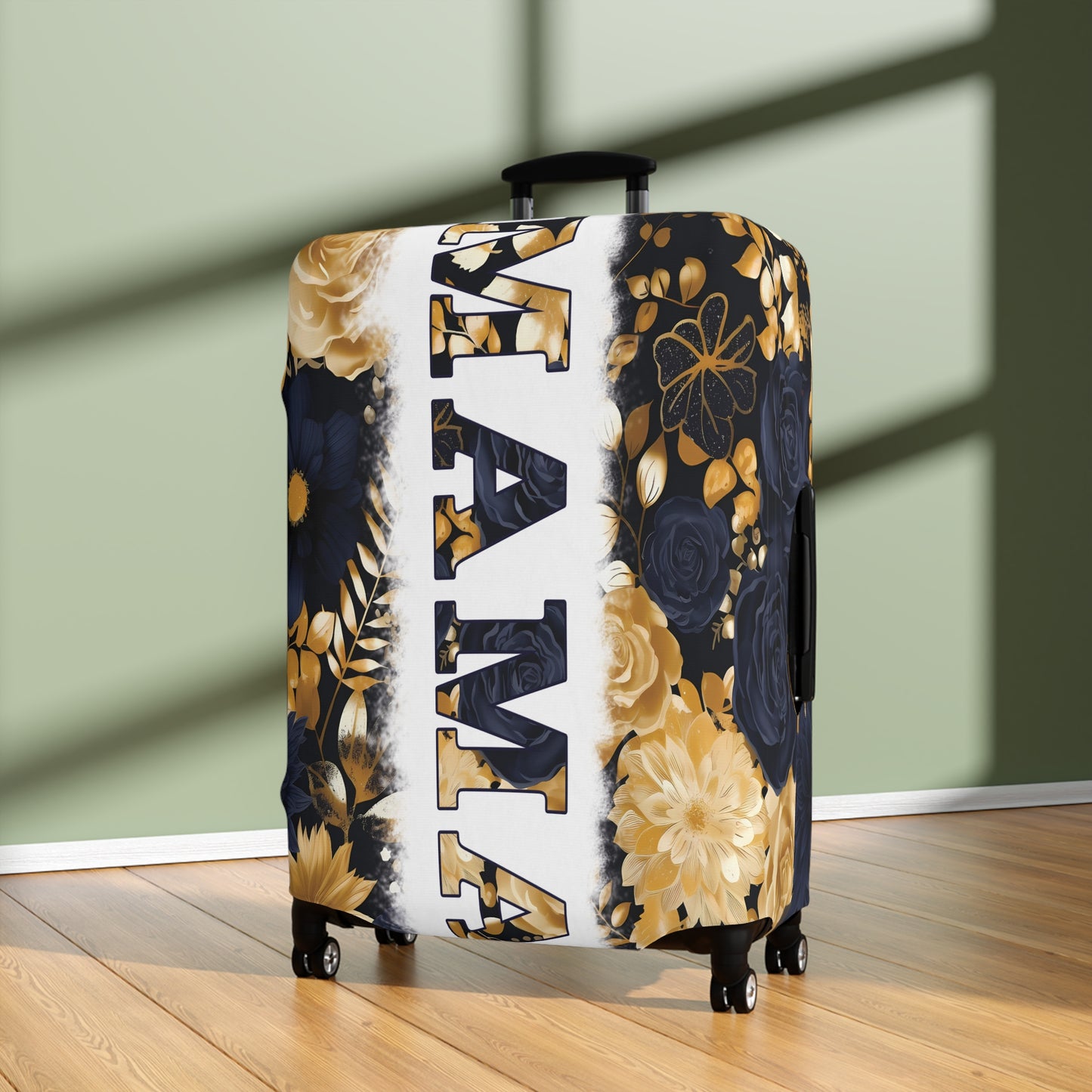 Luggage Cover, Black and Gold Floral, Mama, awd-3111