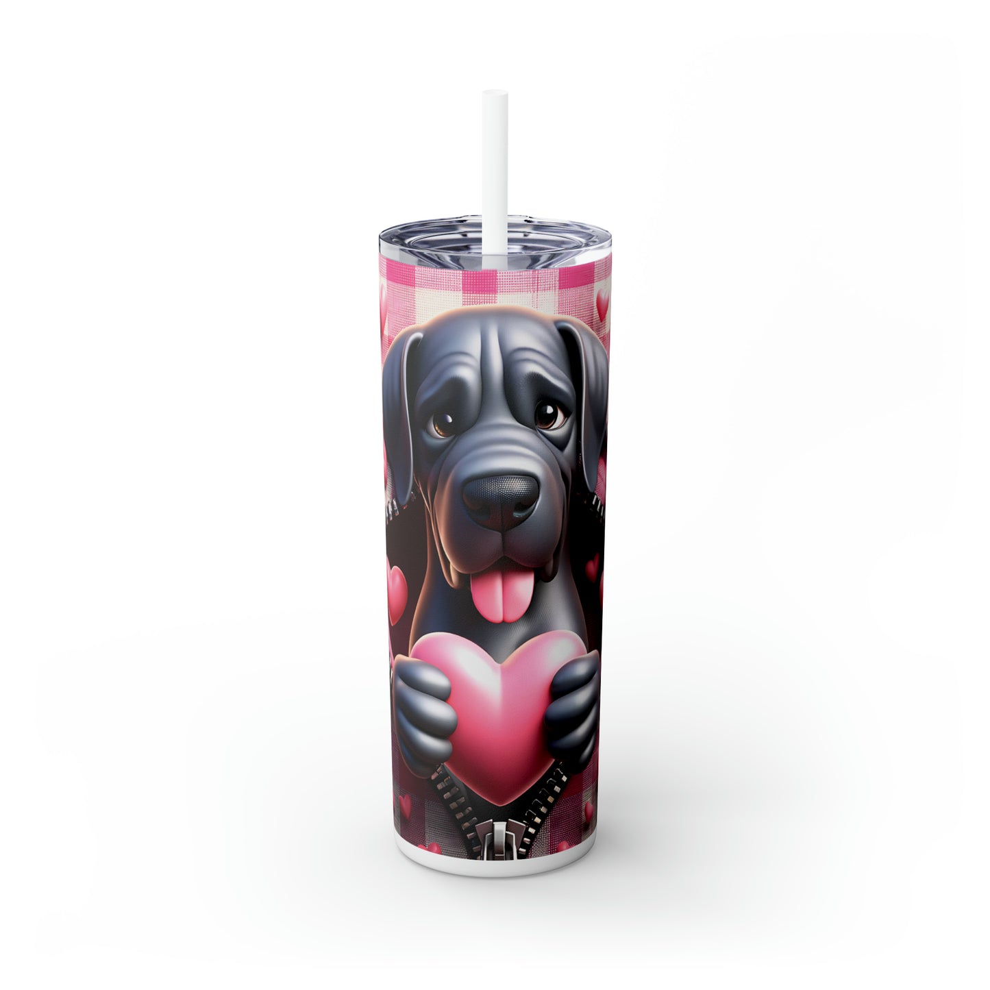 Skinny Tumbler with Straw, 20oz, Dog, Valentines Day, awd-1122