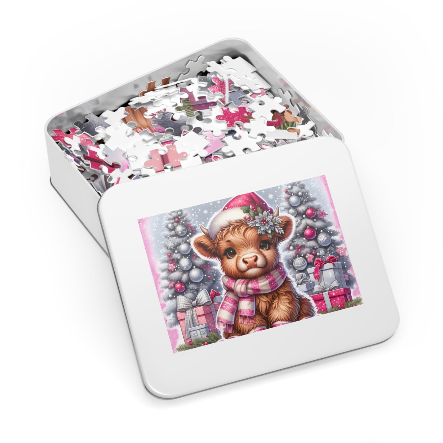 Jigsaw Puzzle, Christmas, Highland Cow, Personalised/Non-Personalised (30, 110, 252, 500,1000-Piece)