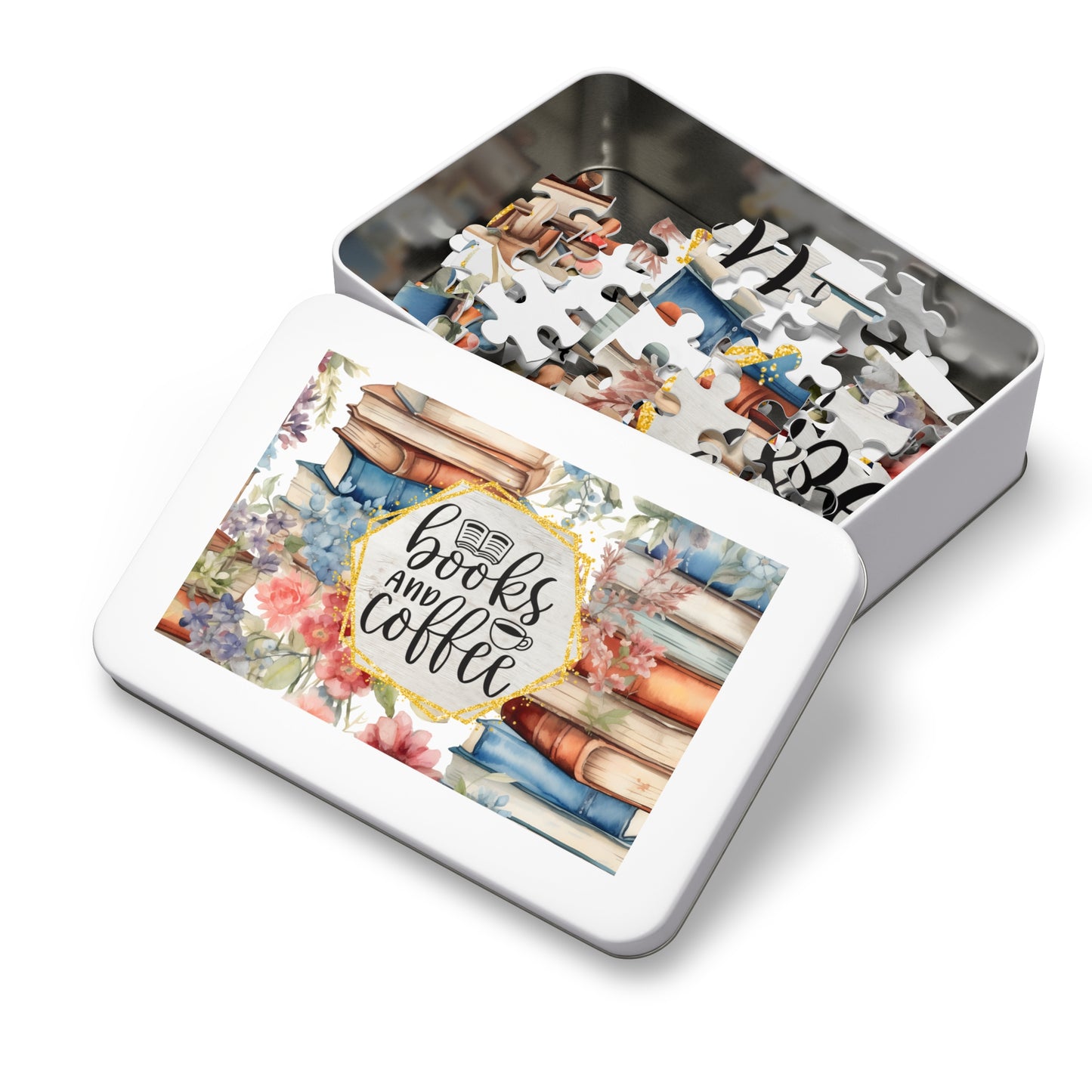 Jigsaw Puzzle, Book Lovers, Books and Coffee, Personalised/Non-Personalised (30, 110, 252, 500,1000-Piece)