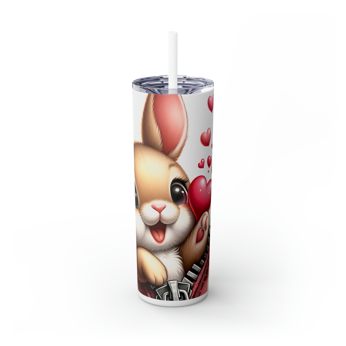 Skinny Tumbler with Straw, 20oz, Rabbit, Valentines Day