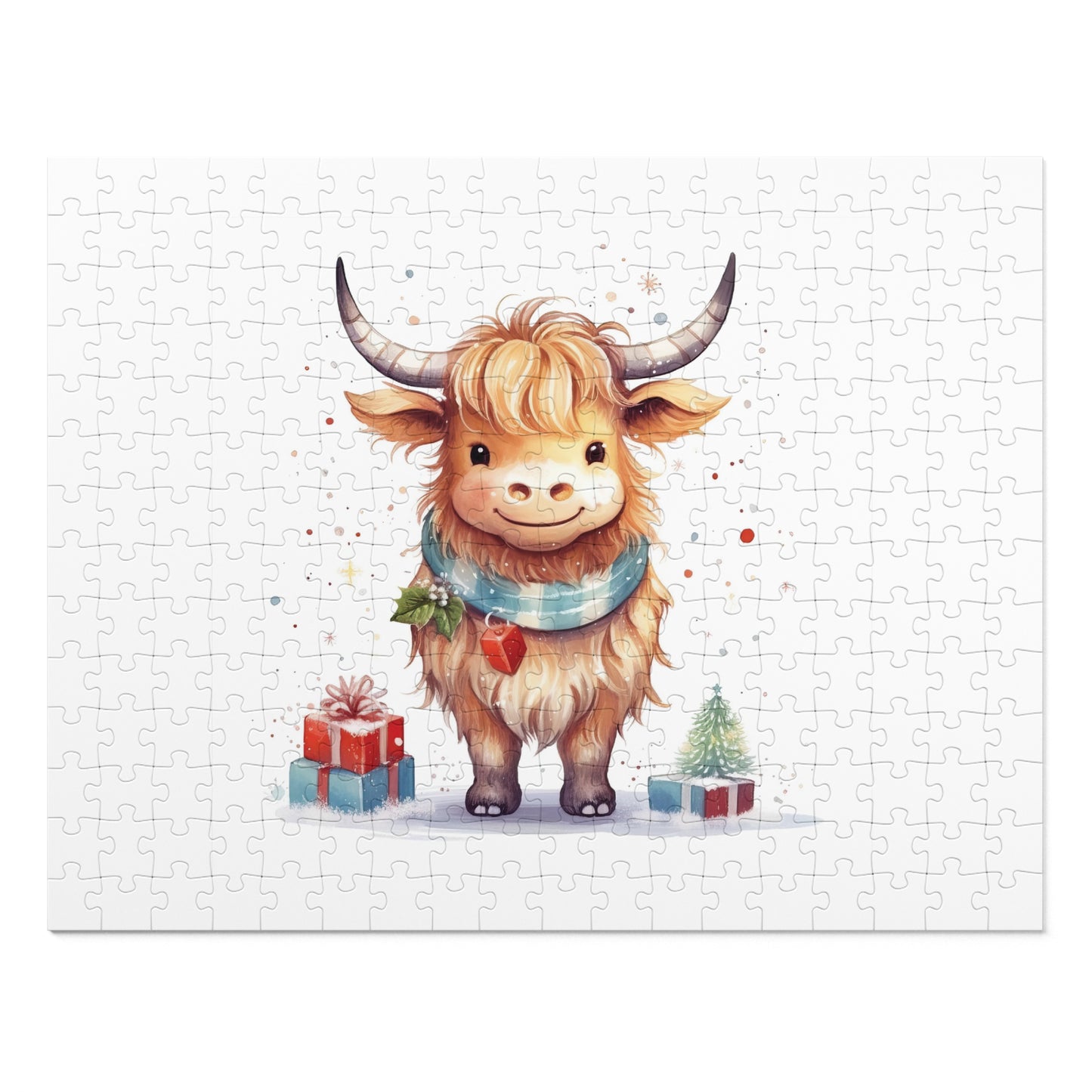 Puzzle, Christmas Highland Cow, Personalised/Non-Personalised (30, 110, 252, 500,1000-Piece)