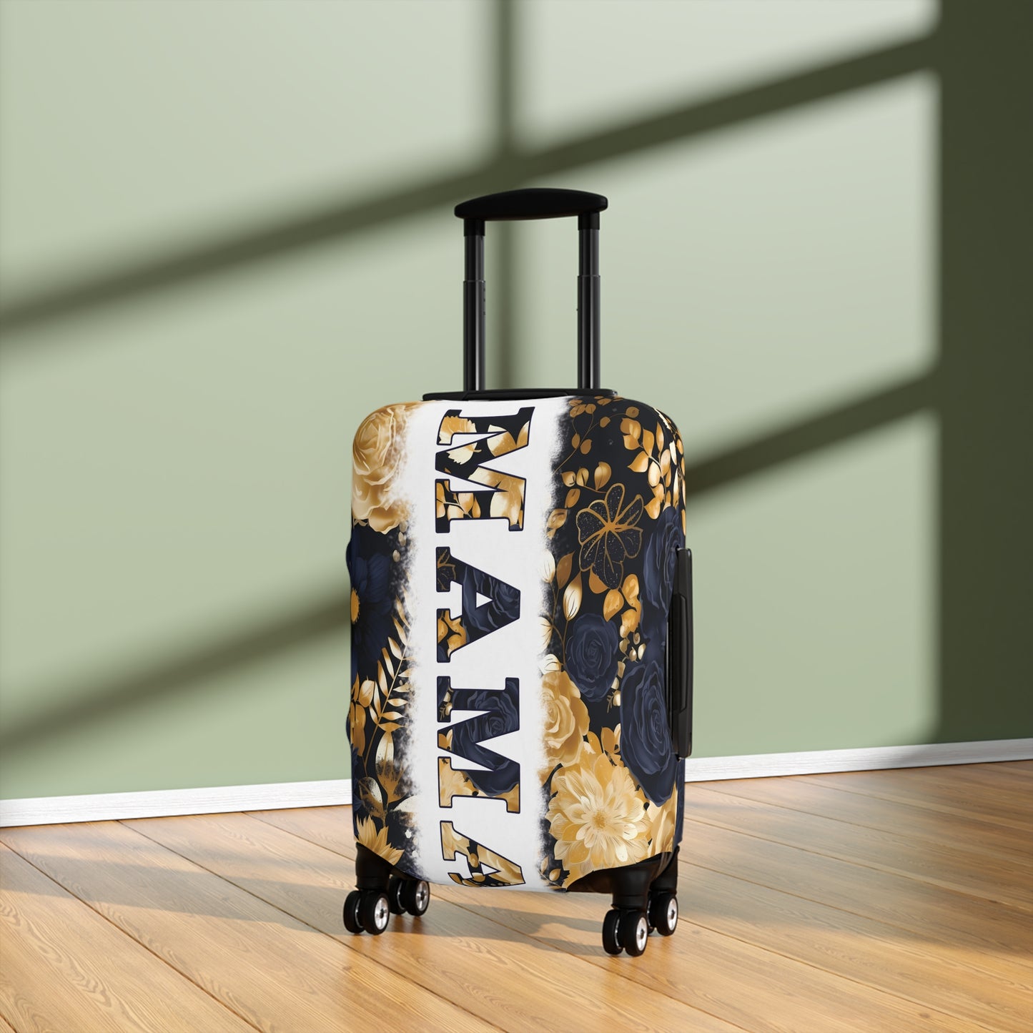 Luggage Cover, Black and Gold Floral, Mama, awd-3111