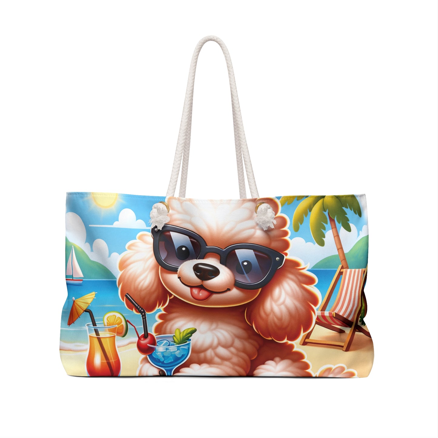 Personalised/Non-Personalised Weekender Bag, Summer Beach Dog, Poodle, Large Weekender Bag, Beach Bag, Book Bag