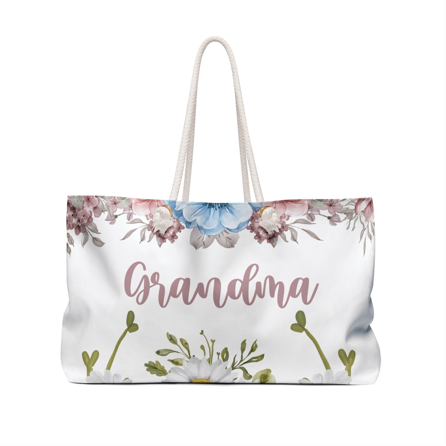 Personalised/Non-Personalised Weekender Bag, Floral, Grandma, Large Weekender Bag, Beach Bag, Book Bag