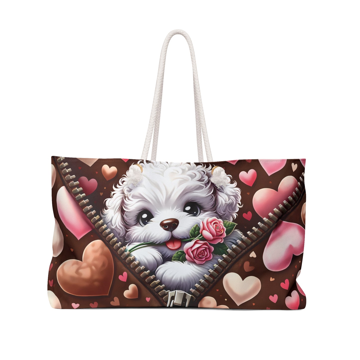 Personalised/Non-Personalised Weekender Bag, Cute Dog, Valentines Day, Large Weekender Bag, Beach Bag, Book Bag